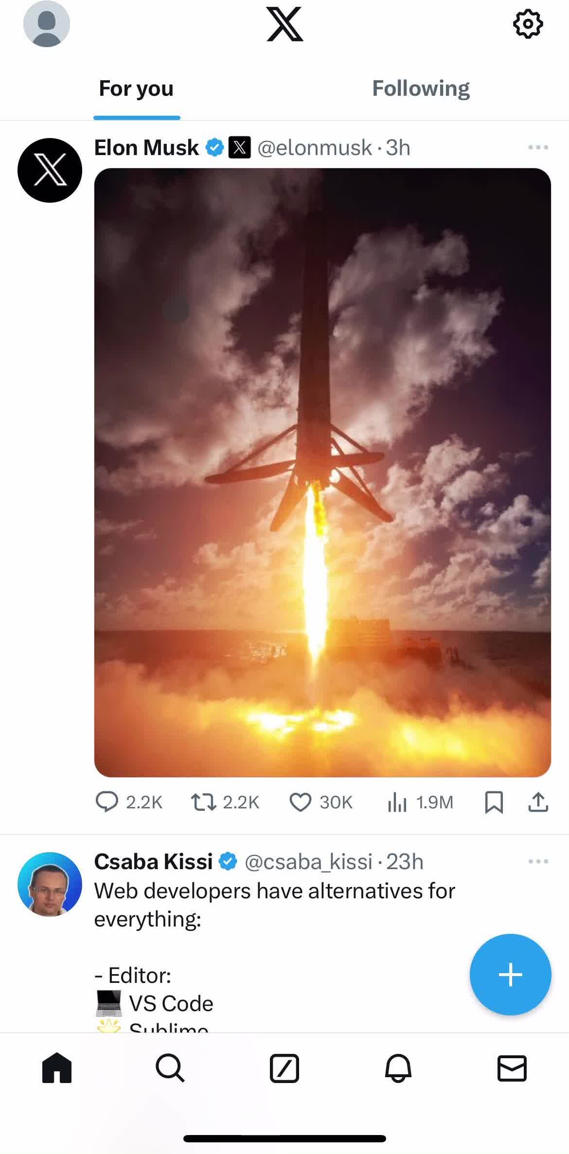 Twitter Home screen in the Discovering Content flow