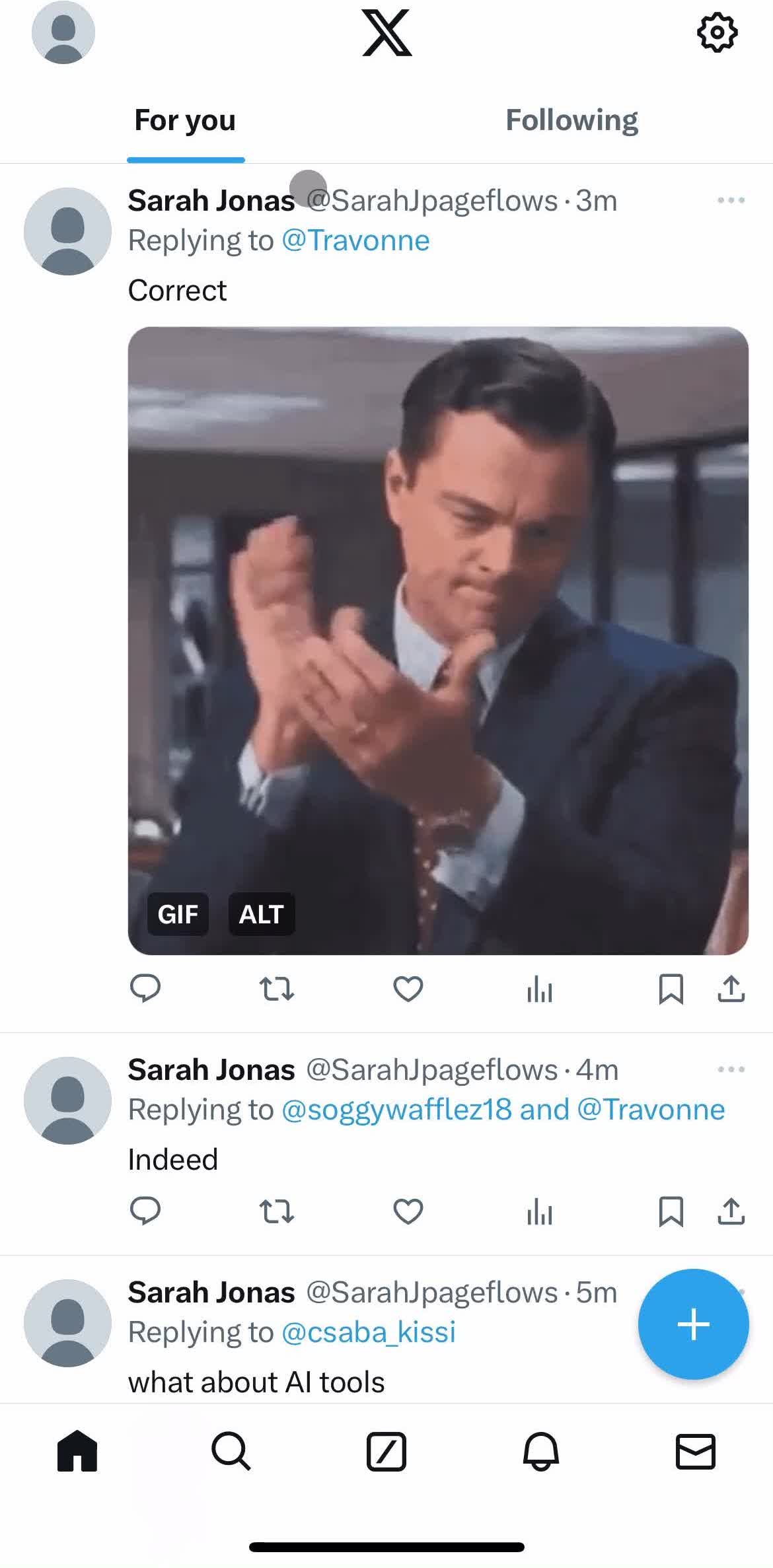 Twitter Home screen in the Following A User flow