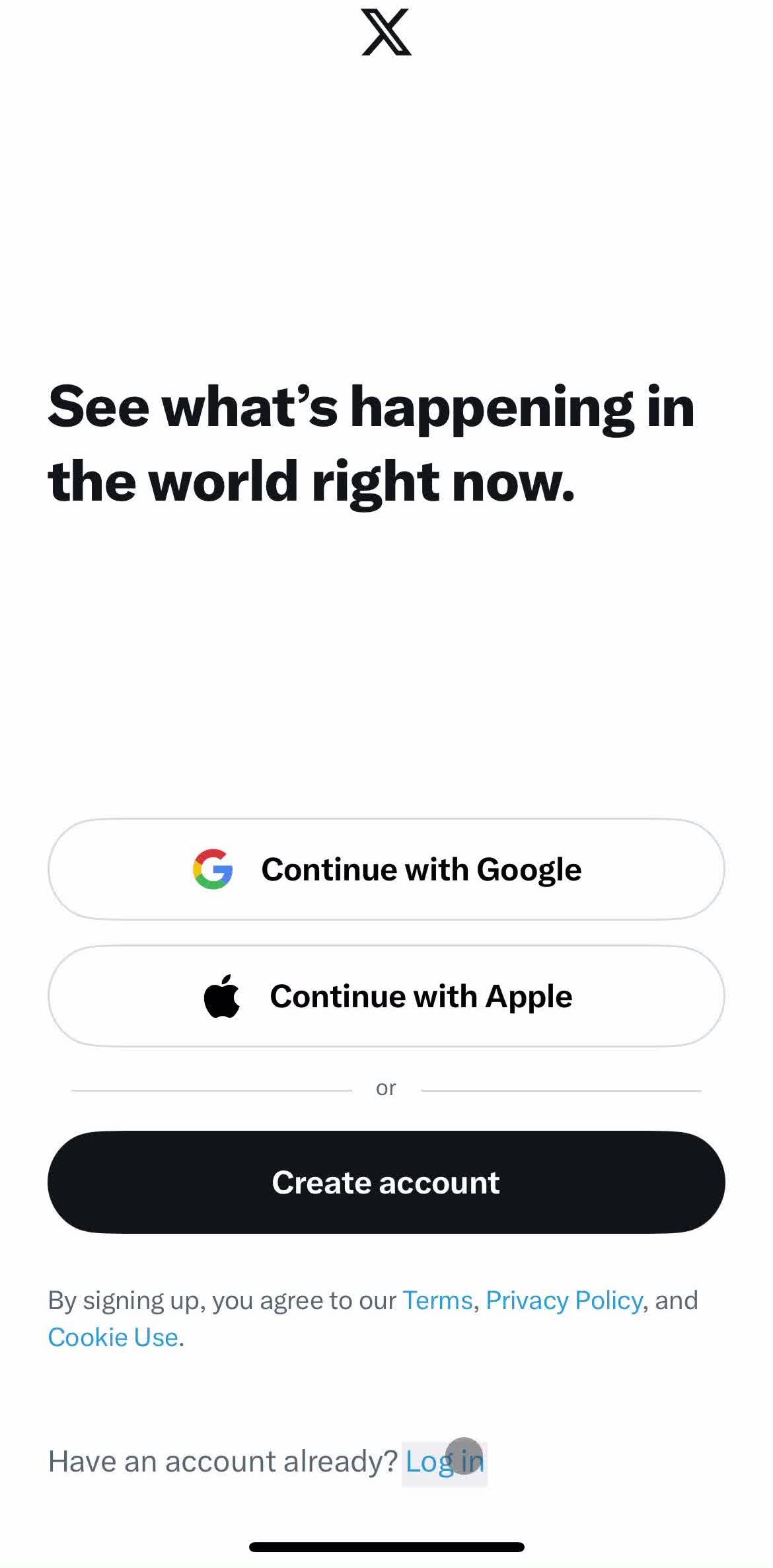 Twitter Sign in screen in the Logging In flow