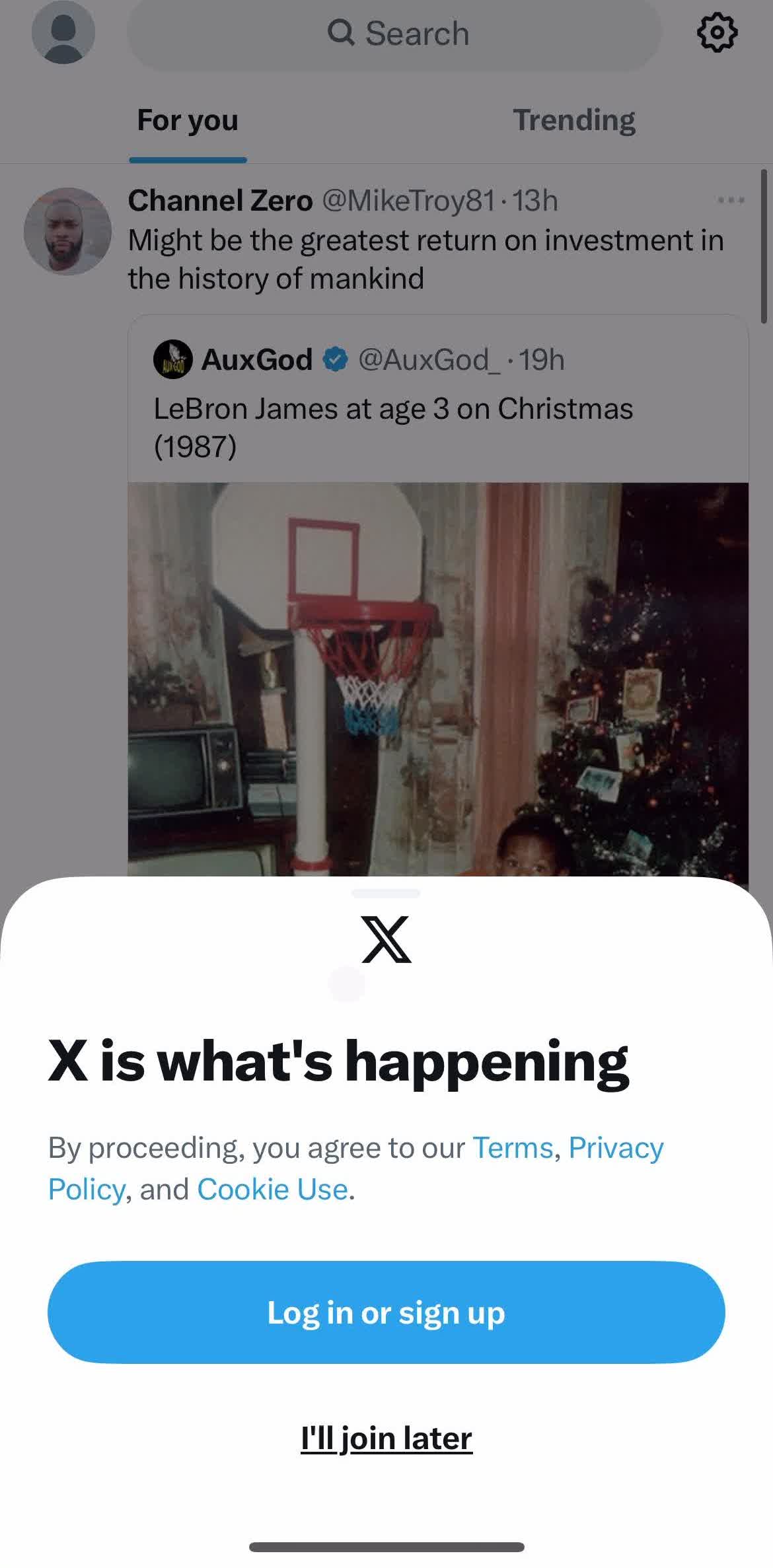 Twitter Get started screen in the Onboarding flow