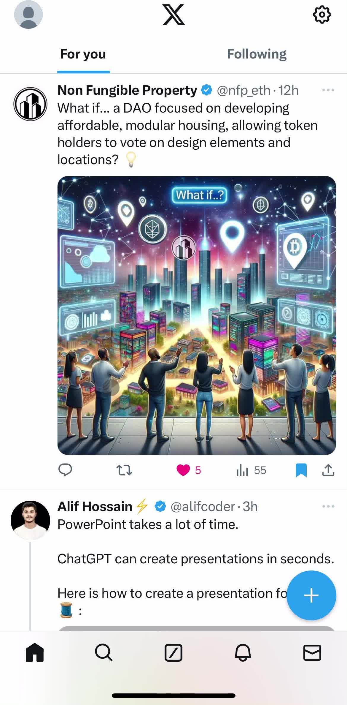 Twitter Home screen in the Saving flow