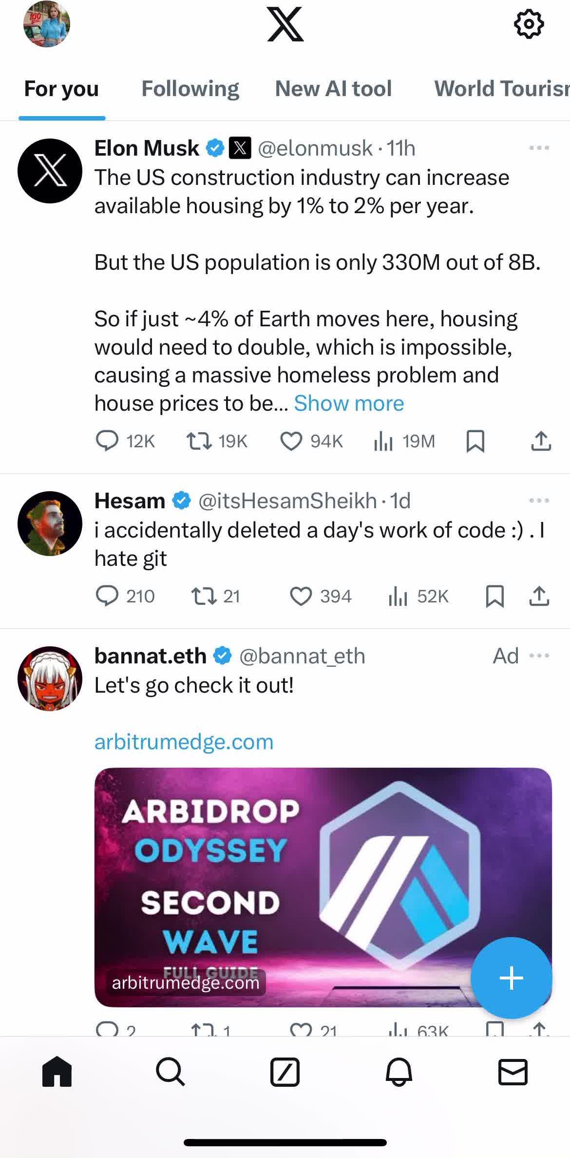 Twitter Home screen in the Sharing A Tweet flow