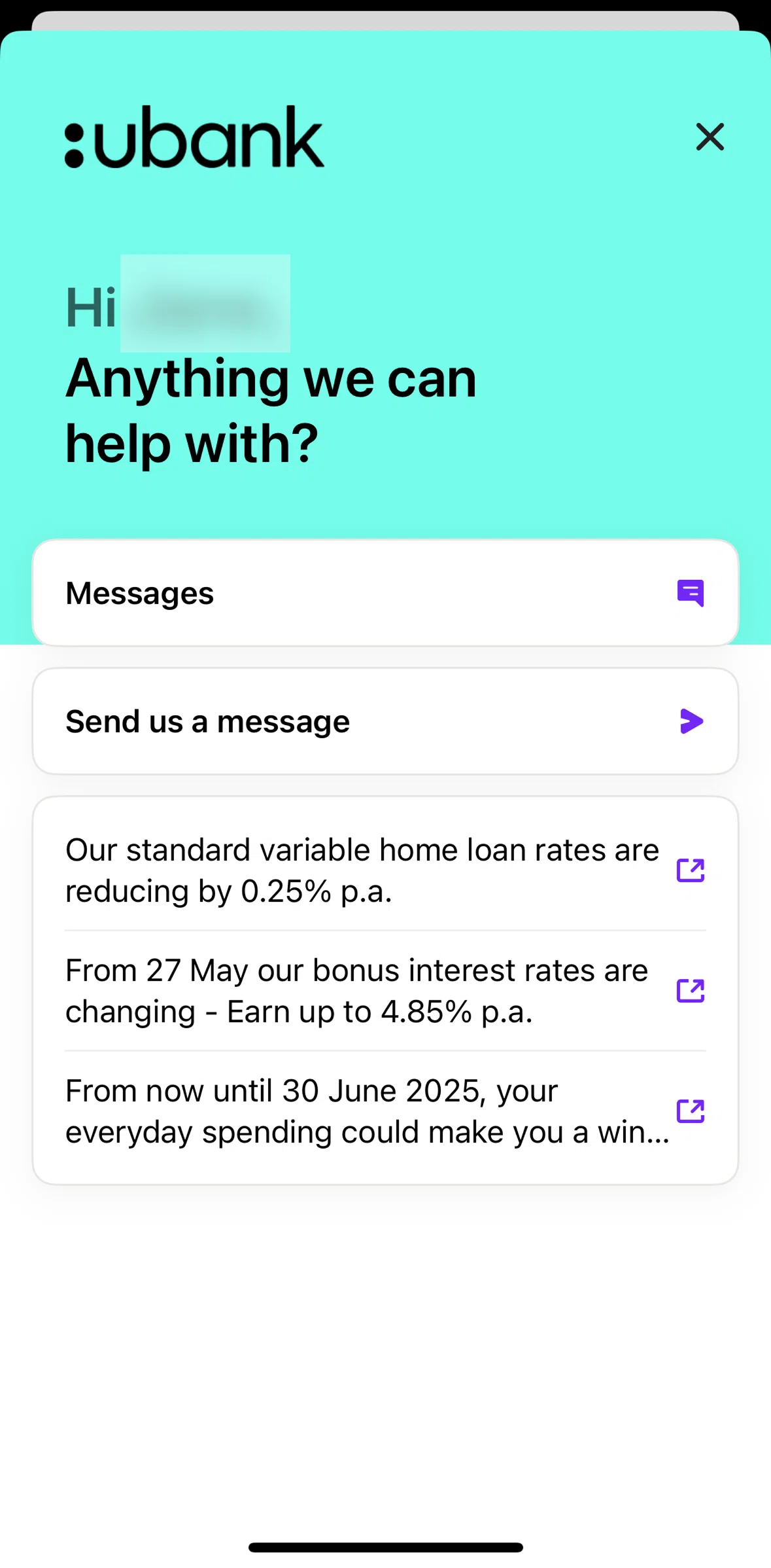 Ubank Money App Screen screen in the Chatting with a bot flow