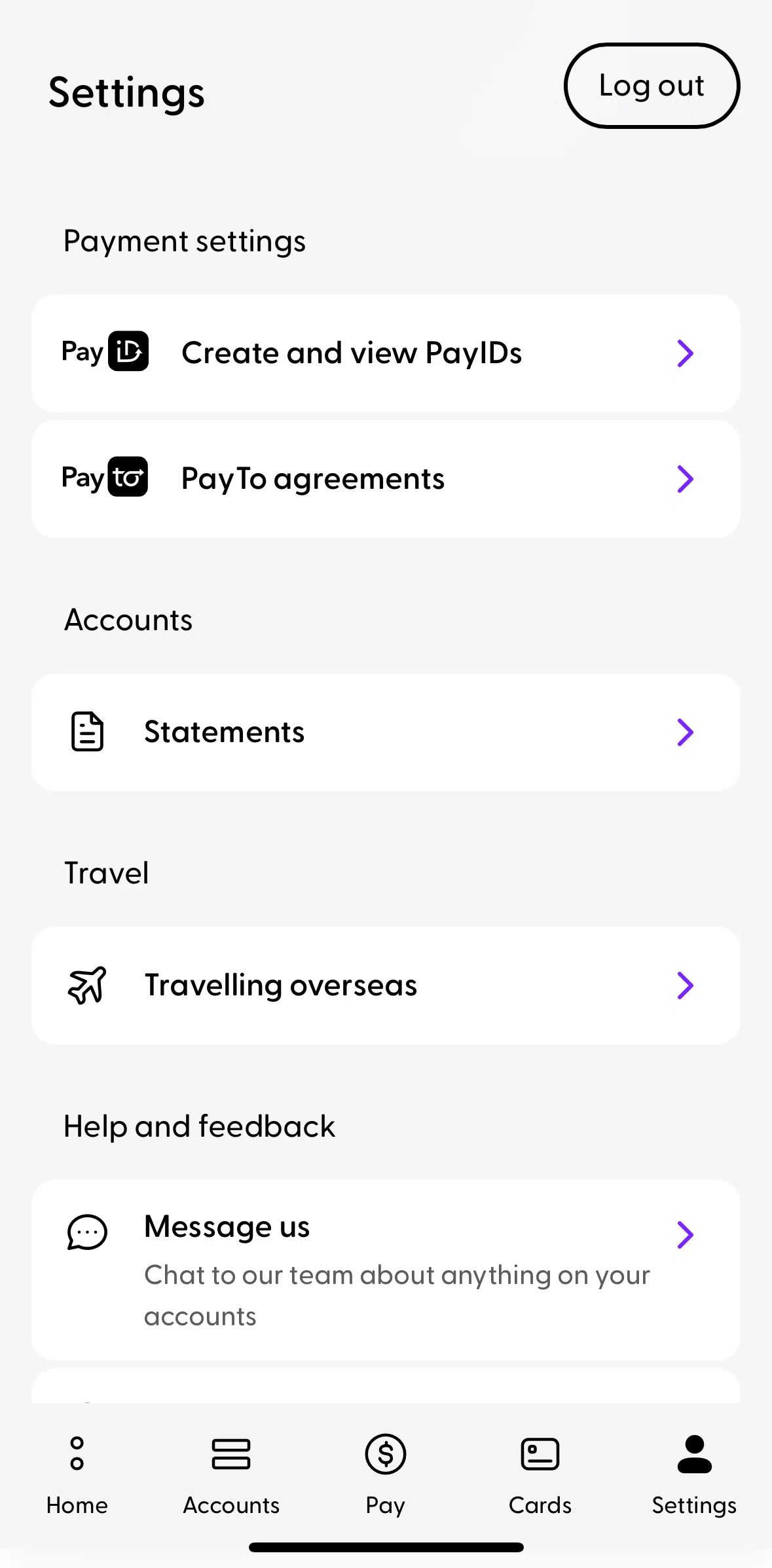 Ubank Money App Screen screen in the Create and view PayIDs flow