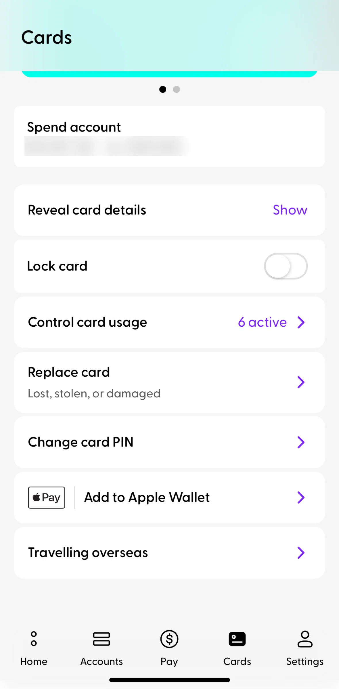 Ubank Money App Screen screen in the Replace a card flow