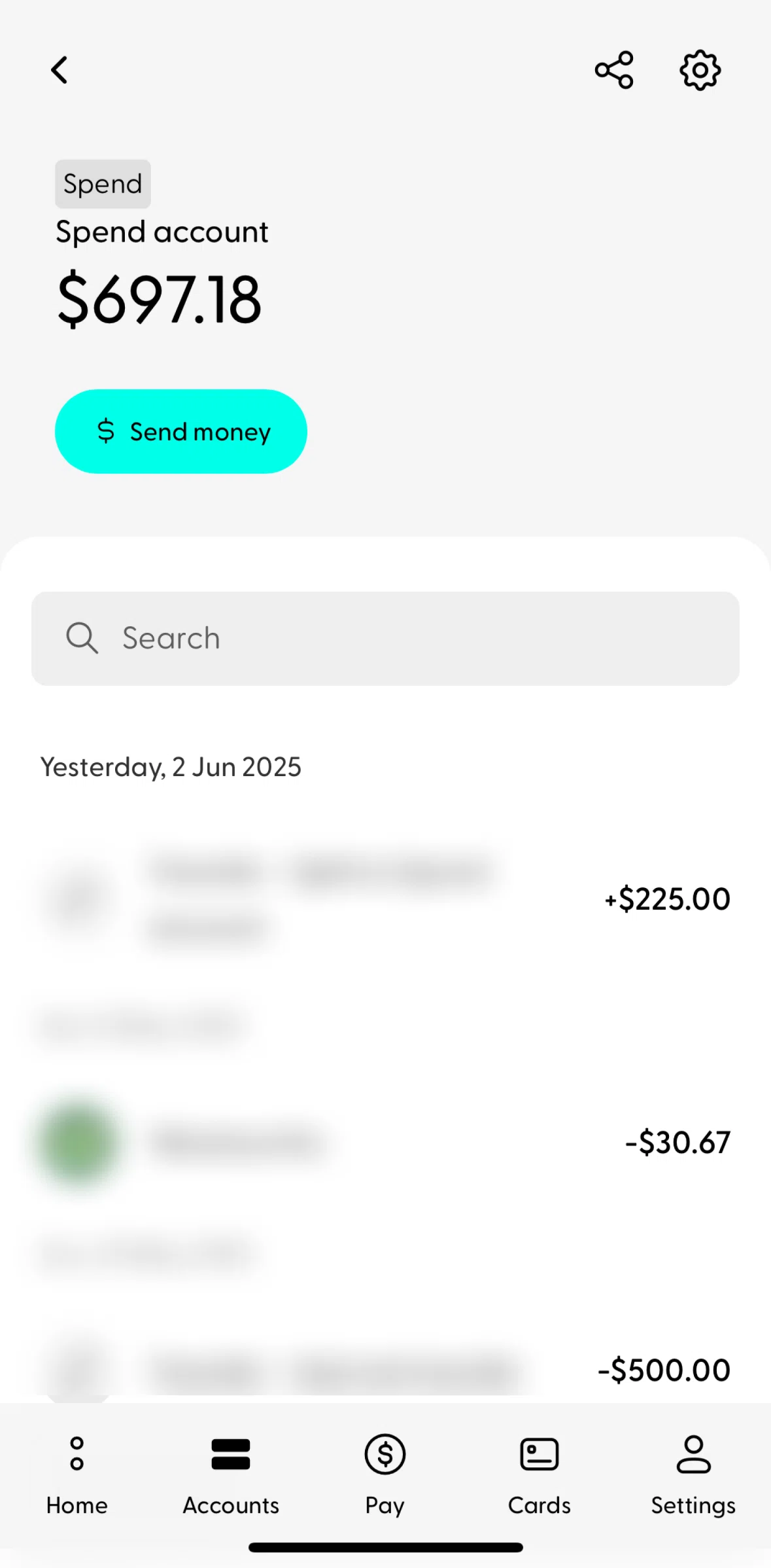 Ubank Money App Screen screen in the Spend account options flow