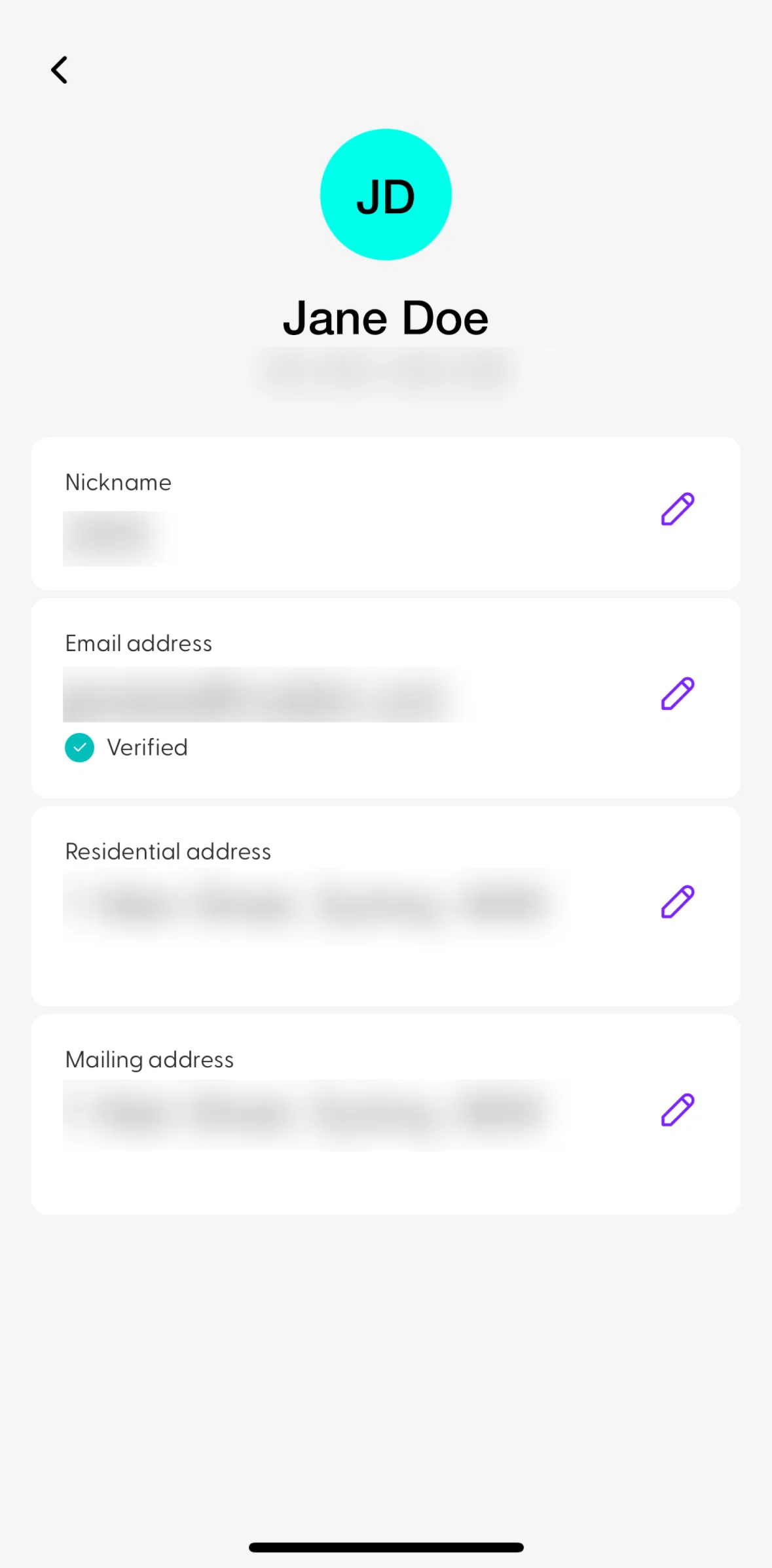 Ubank Money App Screen screen in the Update residential address flow