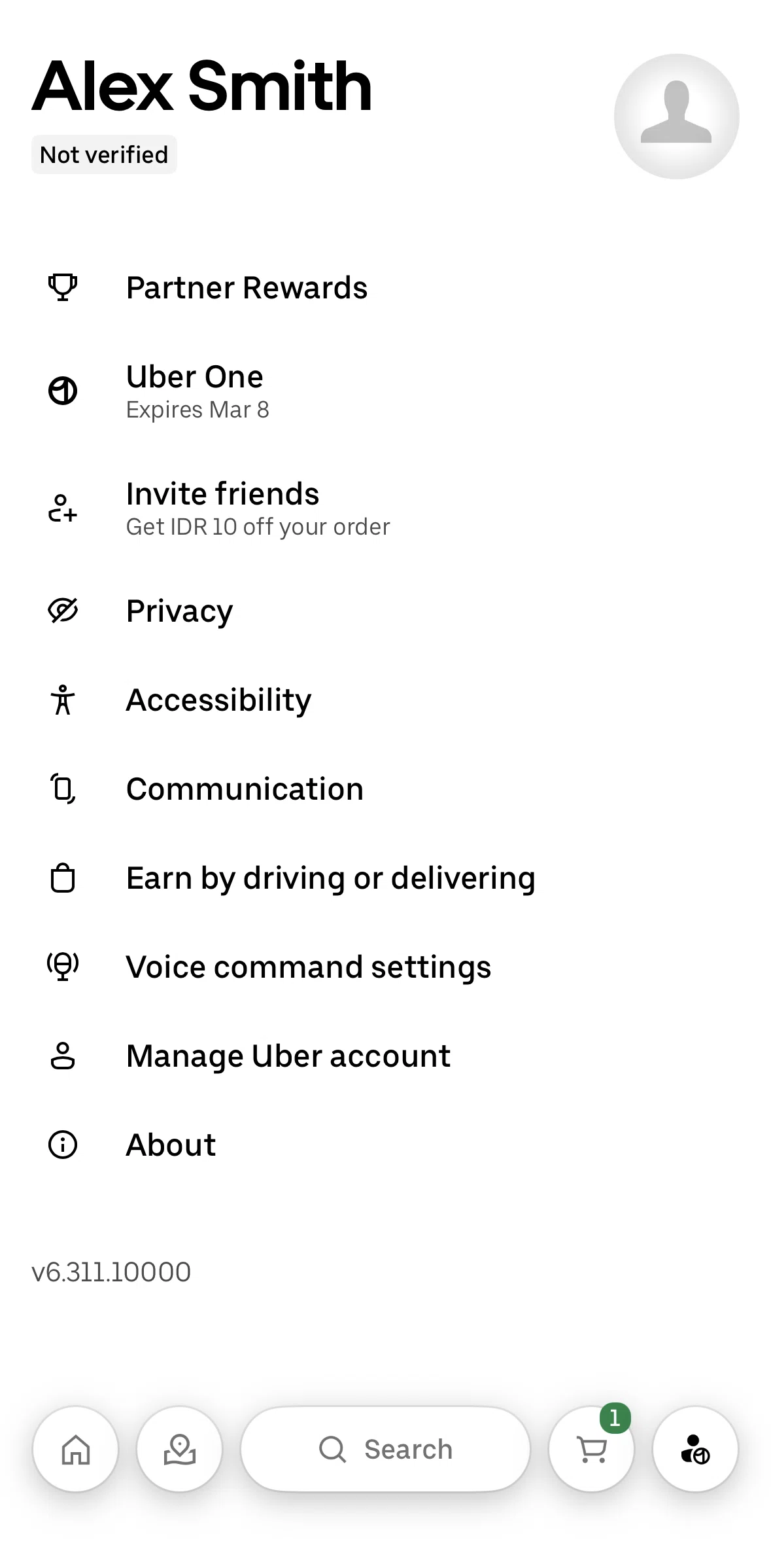 Uber Eats Screen screen in the Accessibility flow