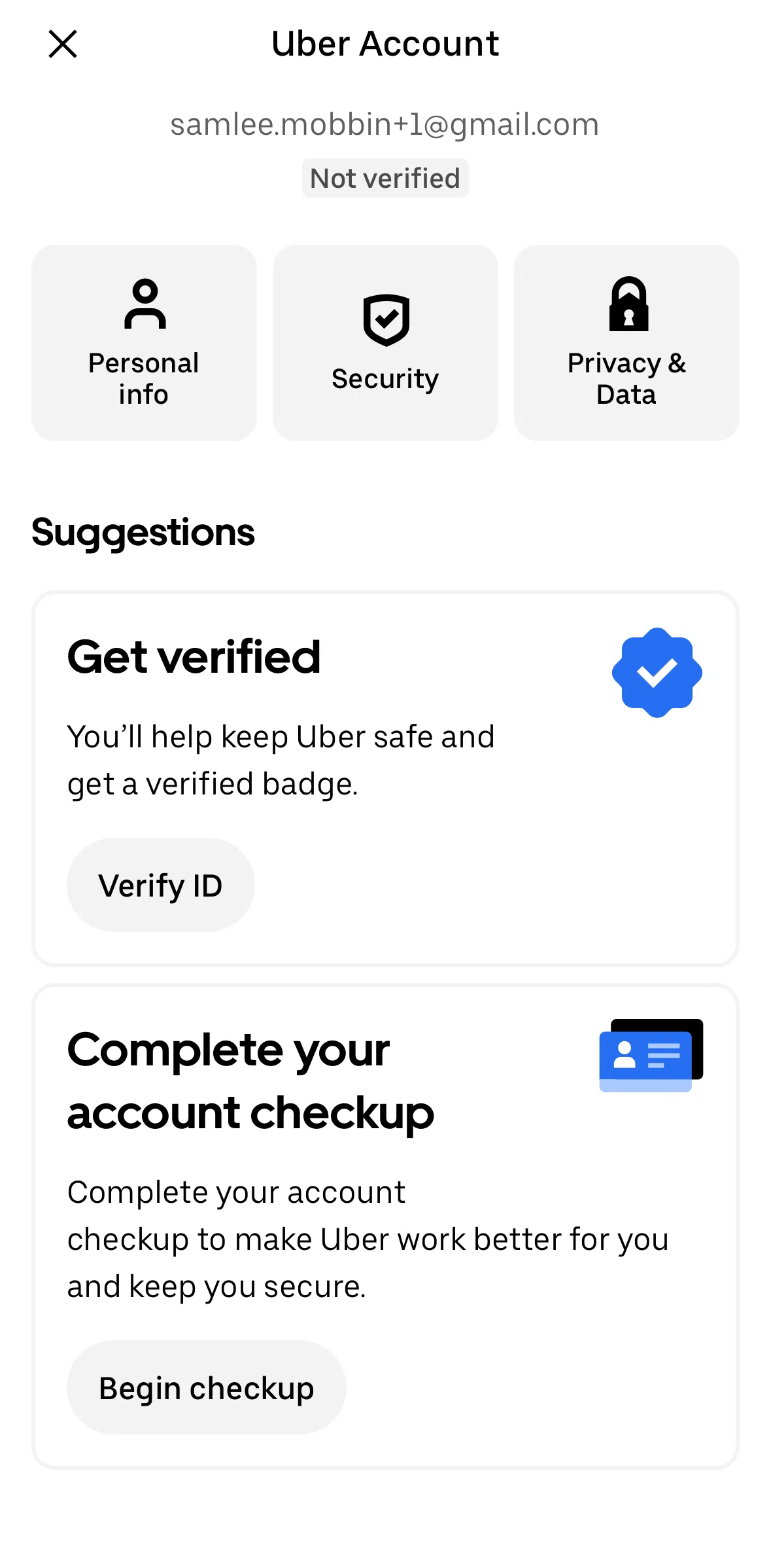 Uber Eats Screen screen in the Account checkup flow