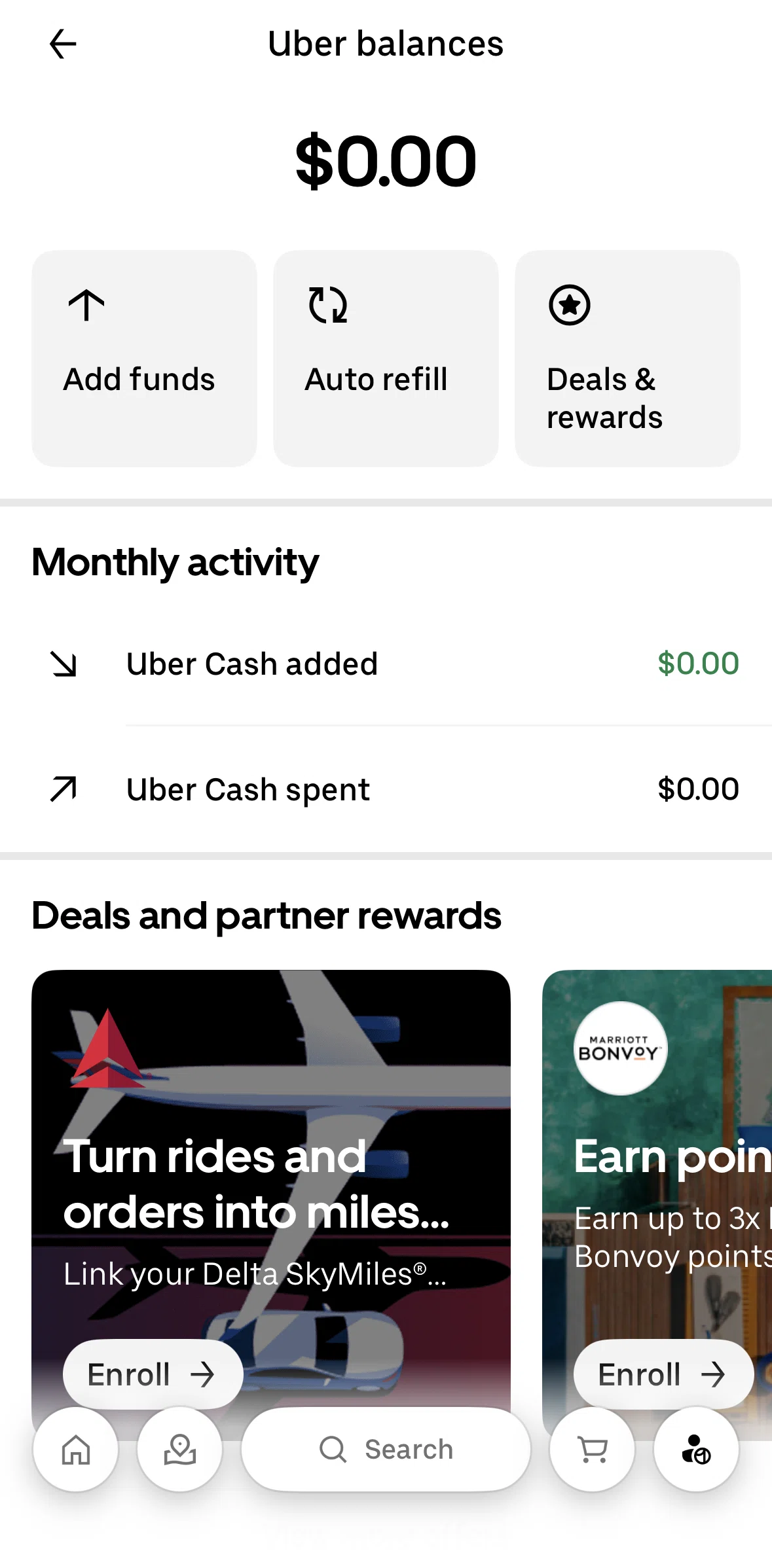 Uber Eats Screen screen in the Add funds flow