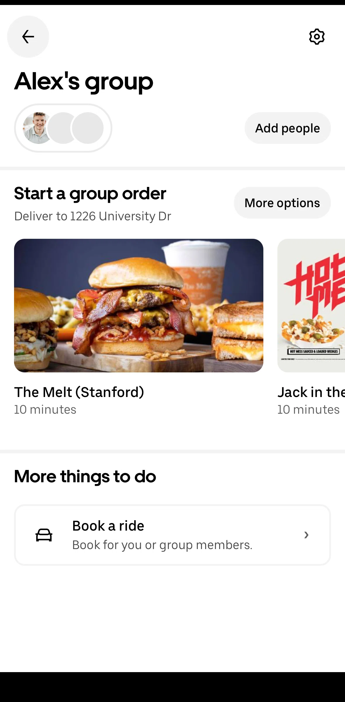 Uber Eats Screen screen in the Add people flow