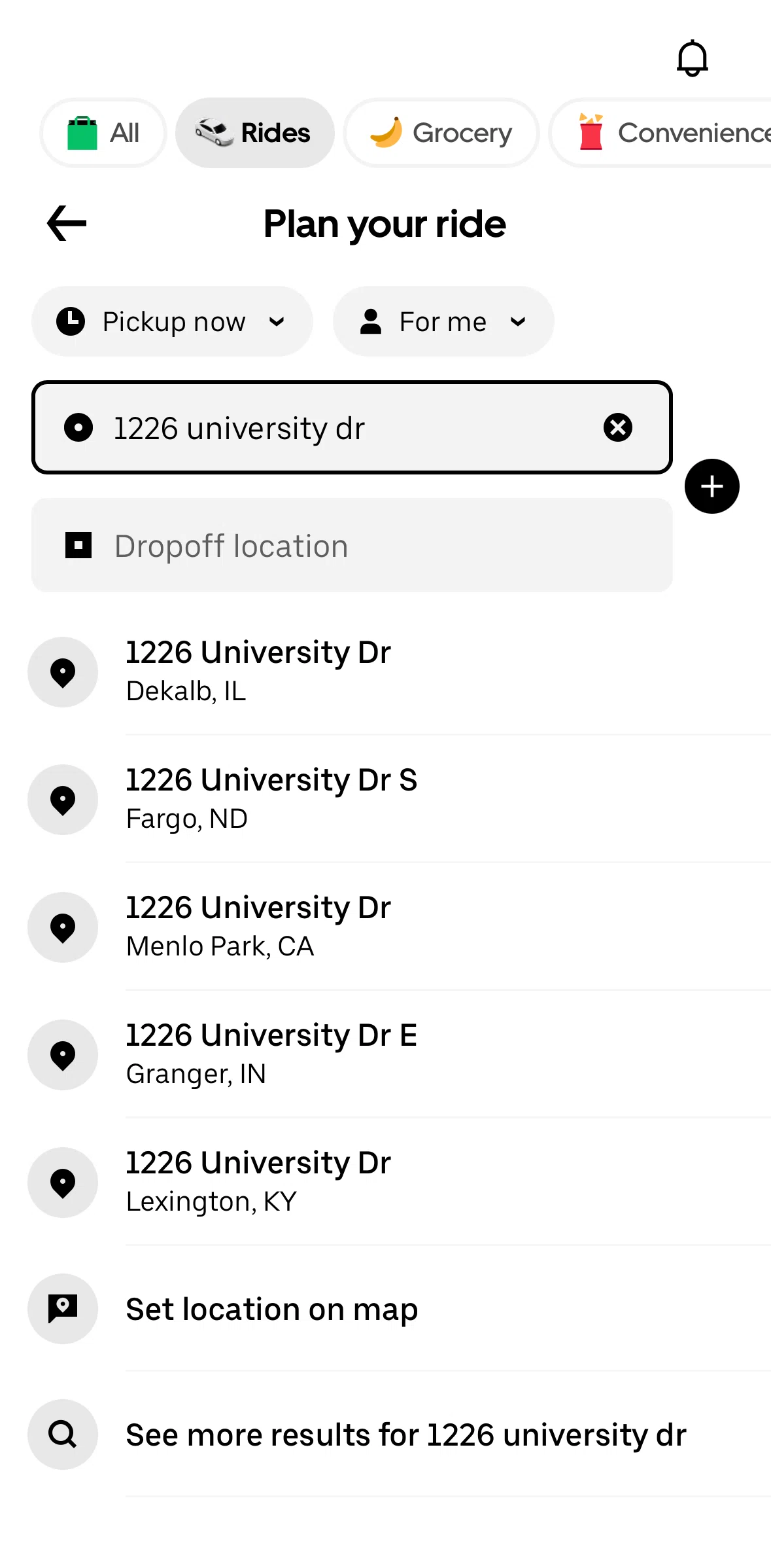 Uber Eats Screen screen in the Adding a new stop flow