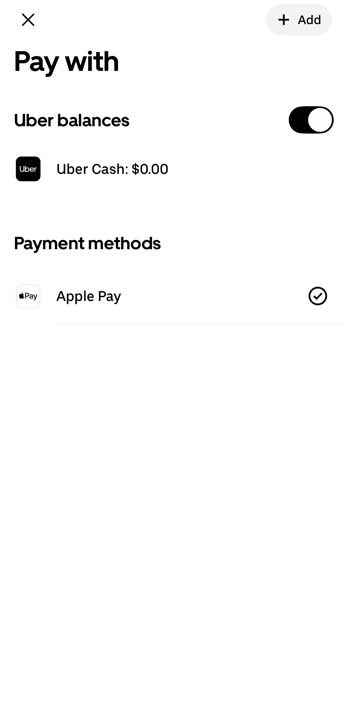 Uber Eats Screen screen in the Adding a payment method flow