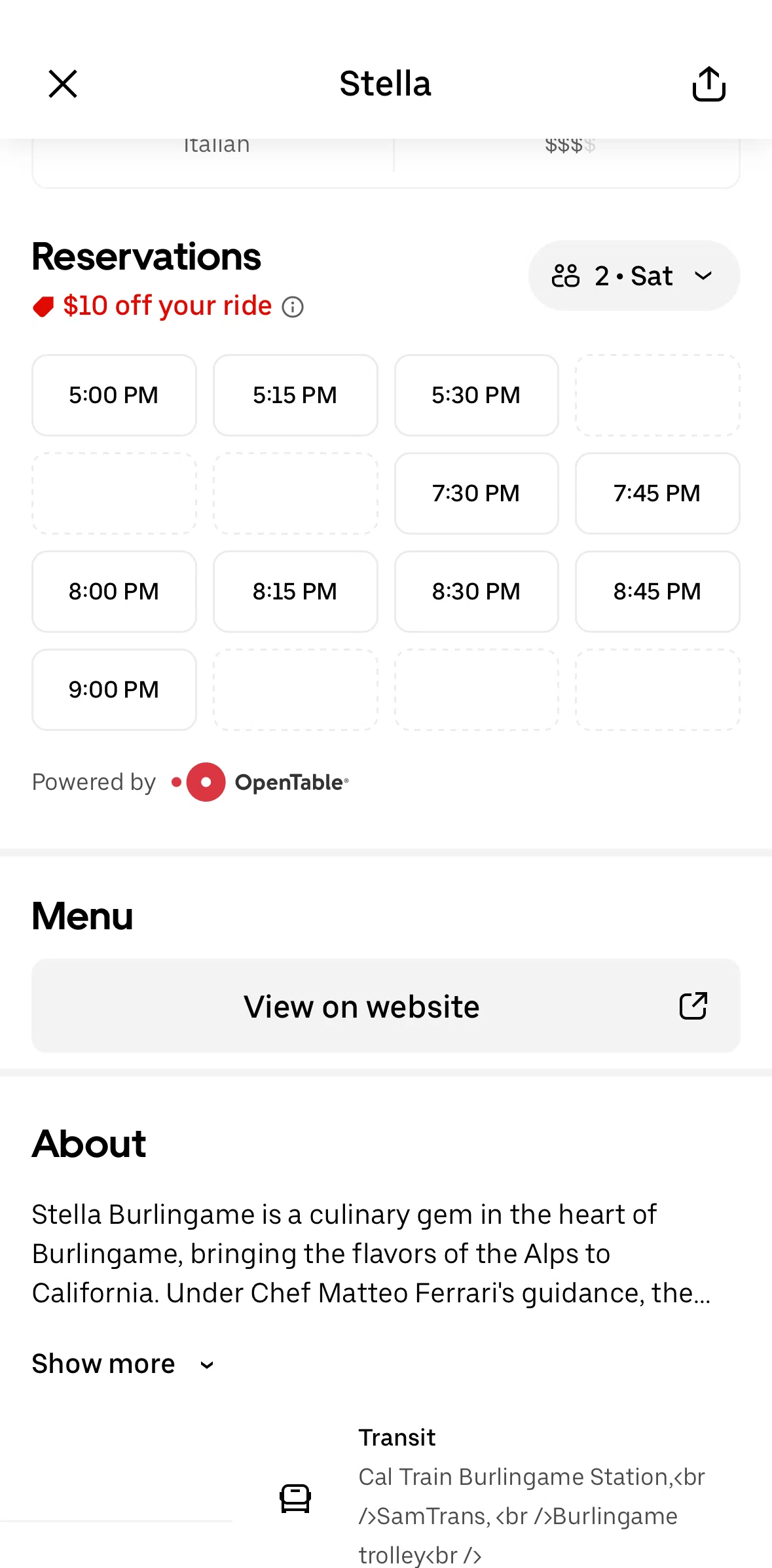 Uber Eats Screen screen in the Booking a reservation flow