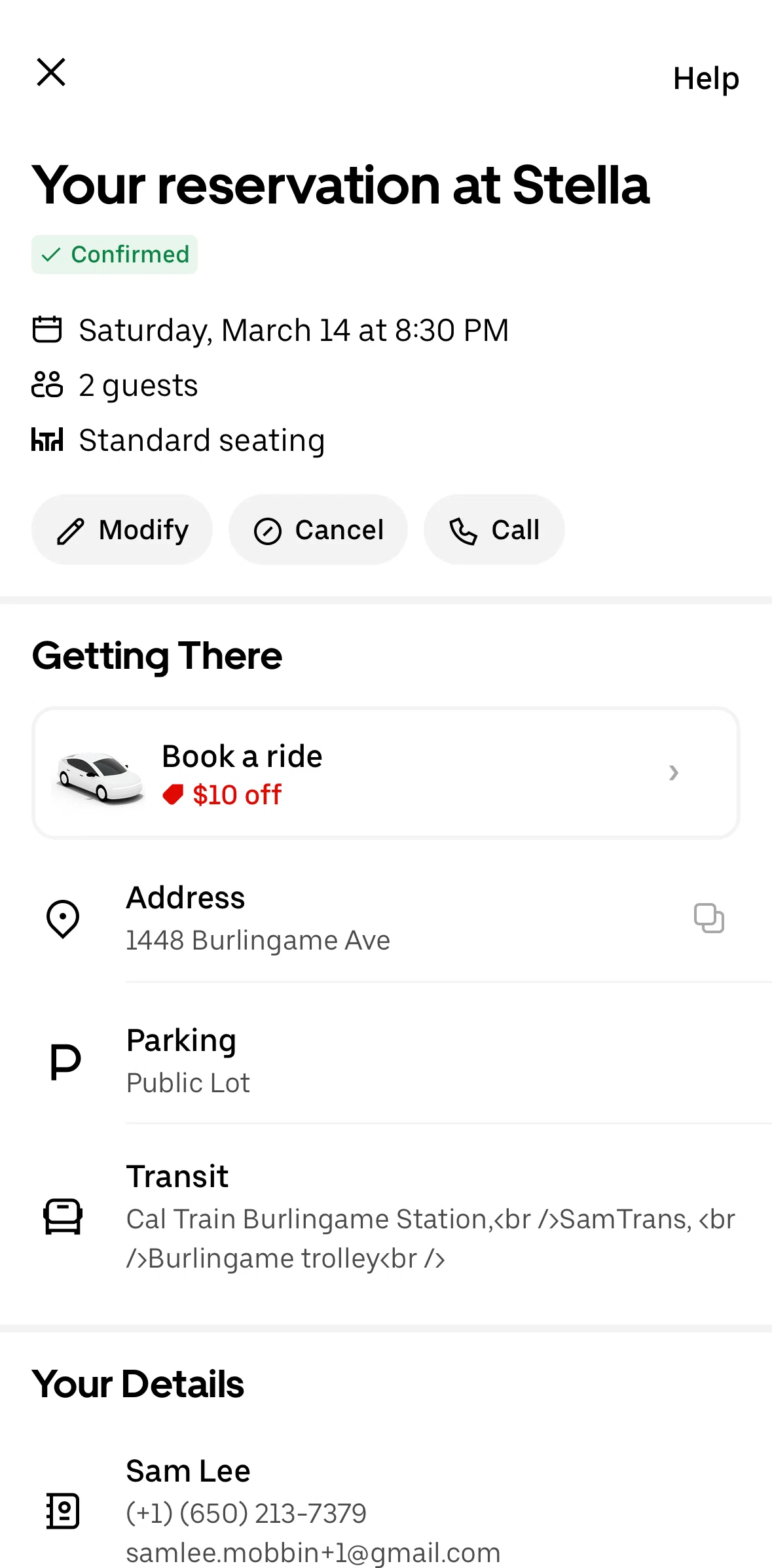 Uber Eats Screen screen in the Canceling a reservation flow