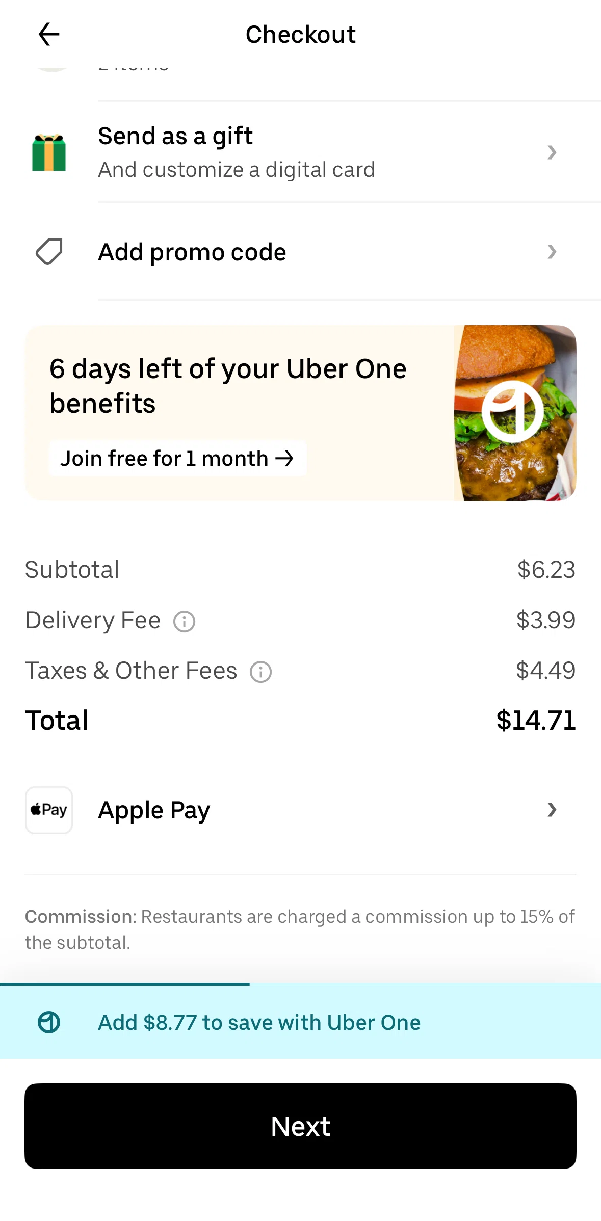 Uber Eats Screen screen in the Changing payment method flow