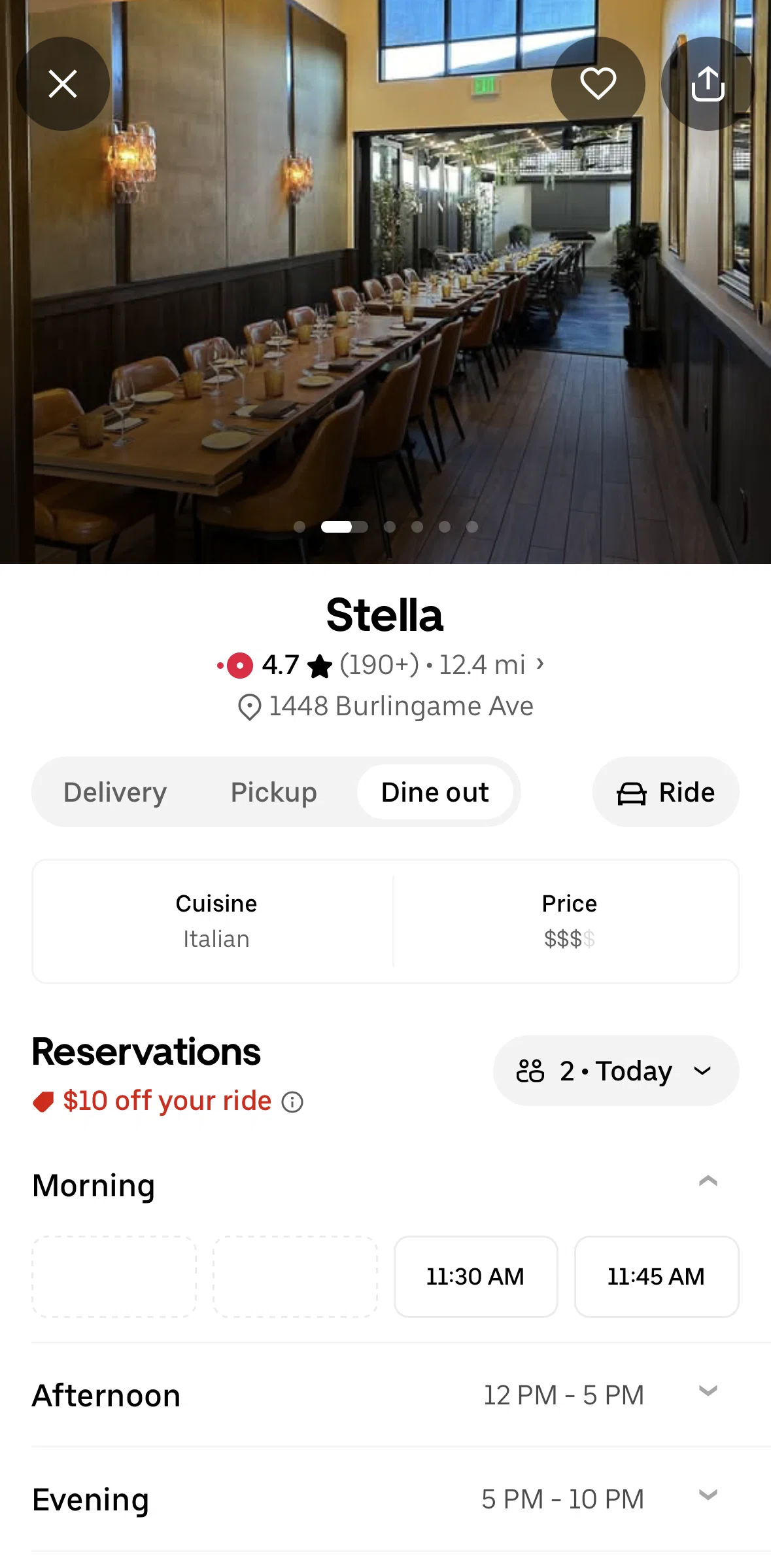 Uber Eats Screen screen in the Changing reservation date flow