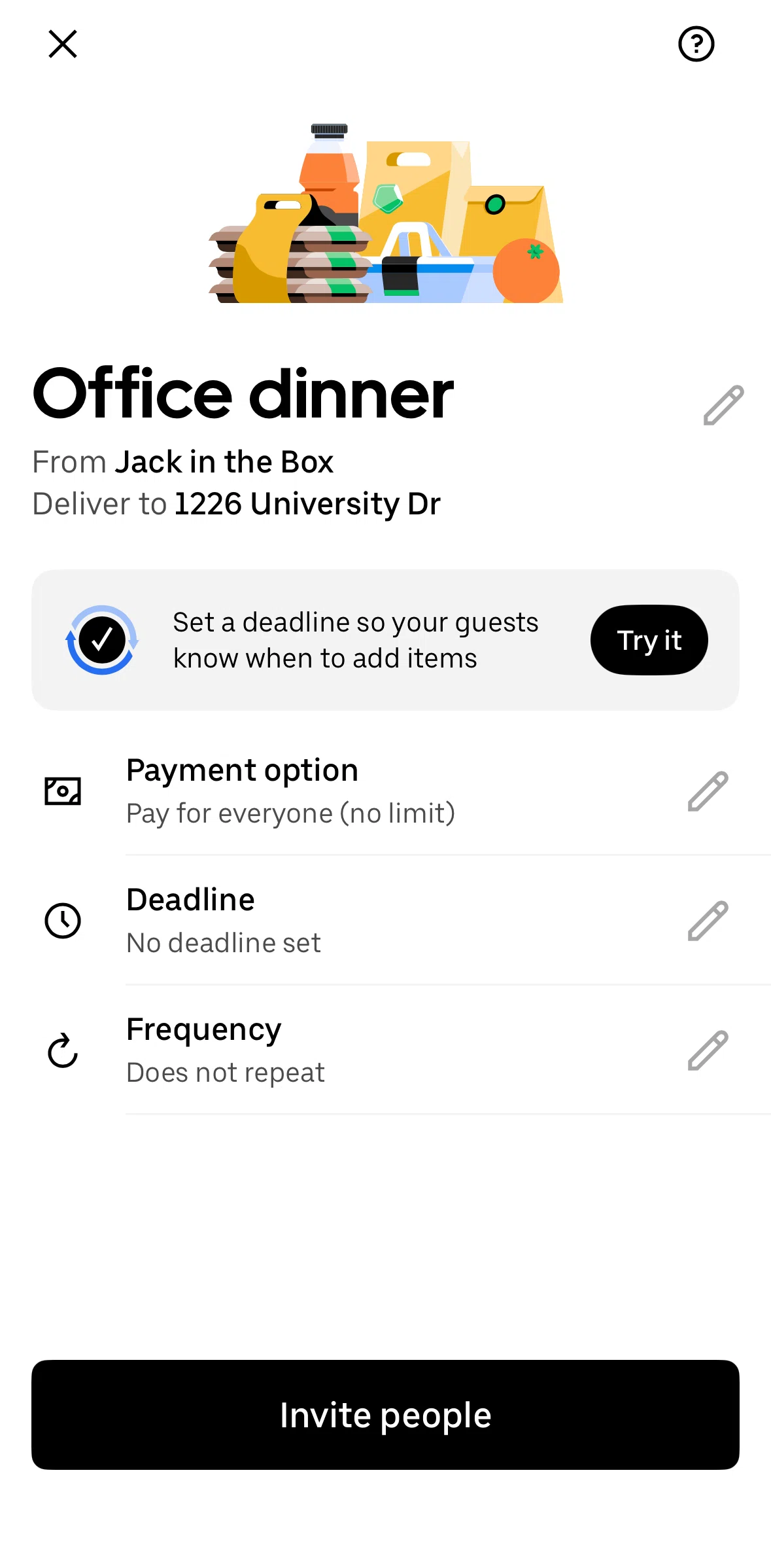 Uber Eats Screen screen in the Choosing a payment option flow