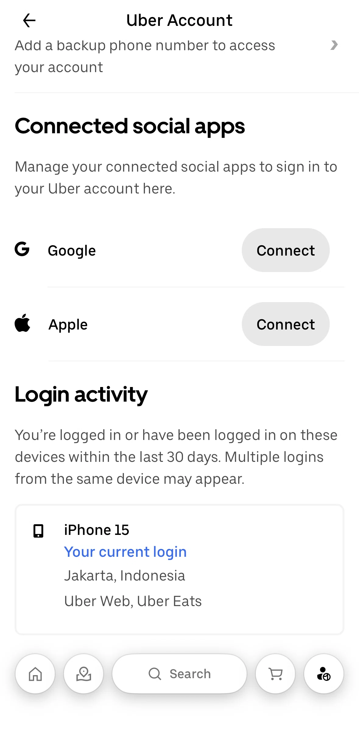 Uber Eats Screen screen in the Connecting to an Apple account flow