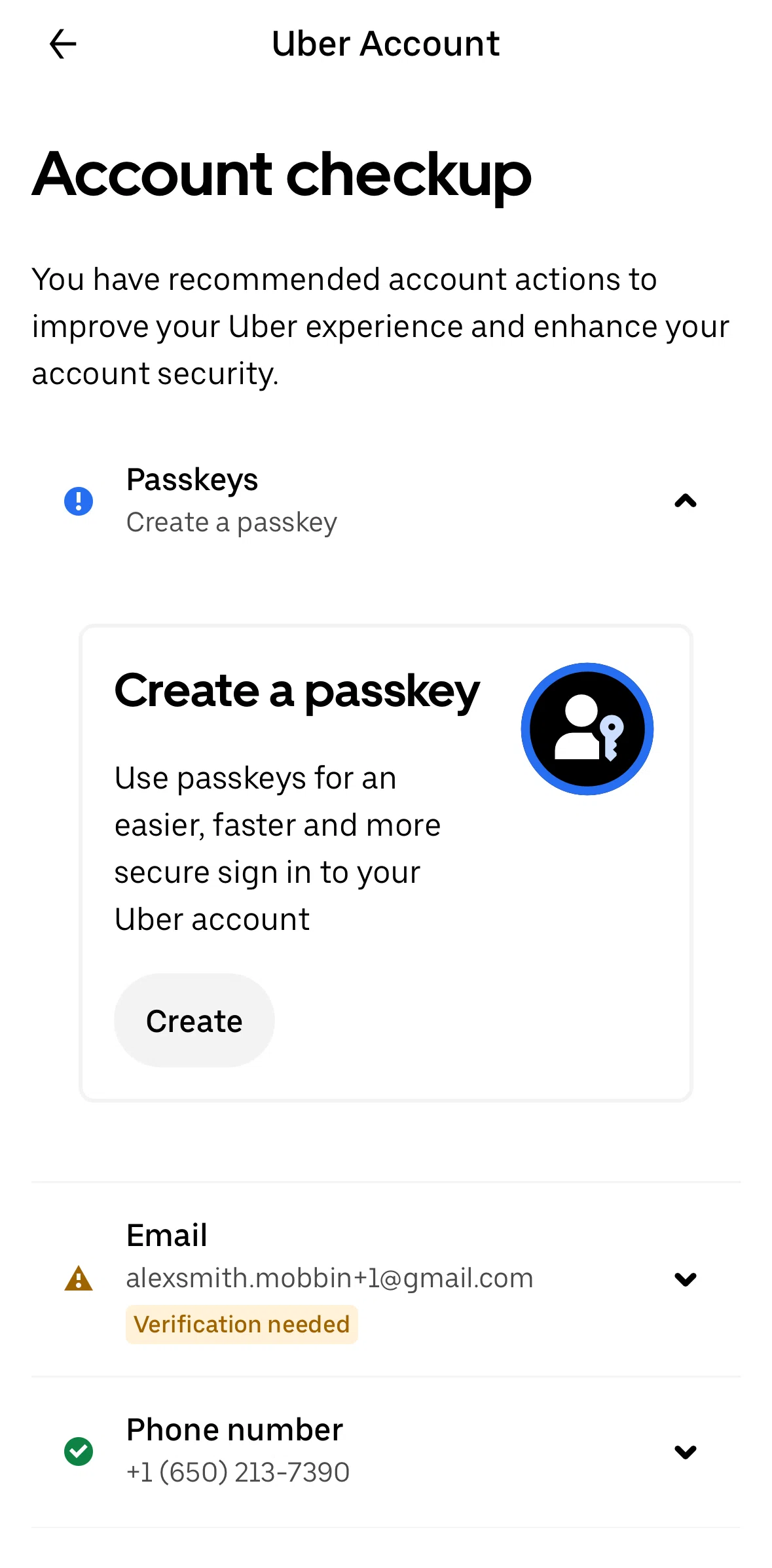 Uber Eats Screen screen in the Creating a passkey flow