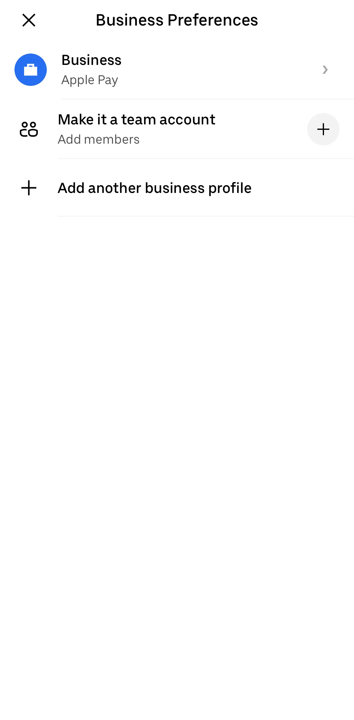 Uber Eats Screen screen in the Deleting a business profile flow