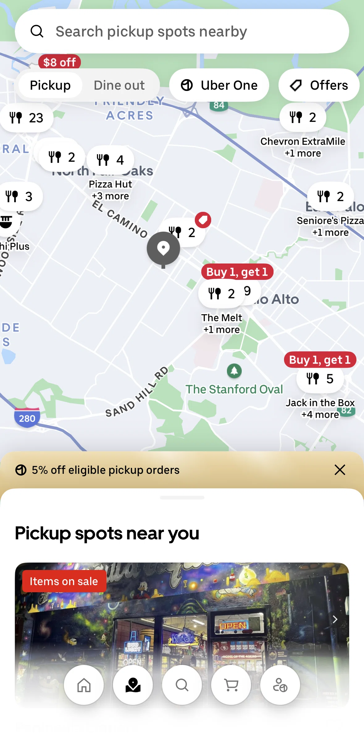 Uber Eats Screen screen in the Dine out flow