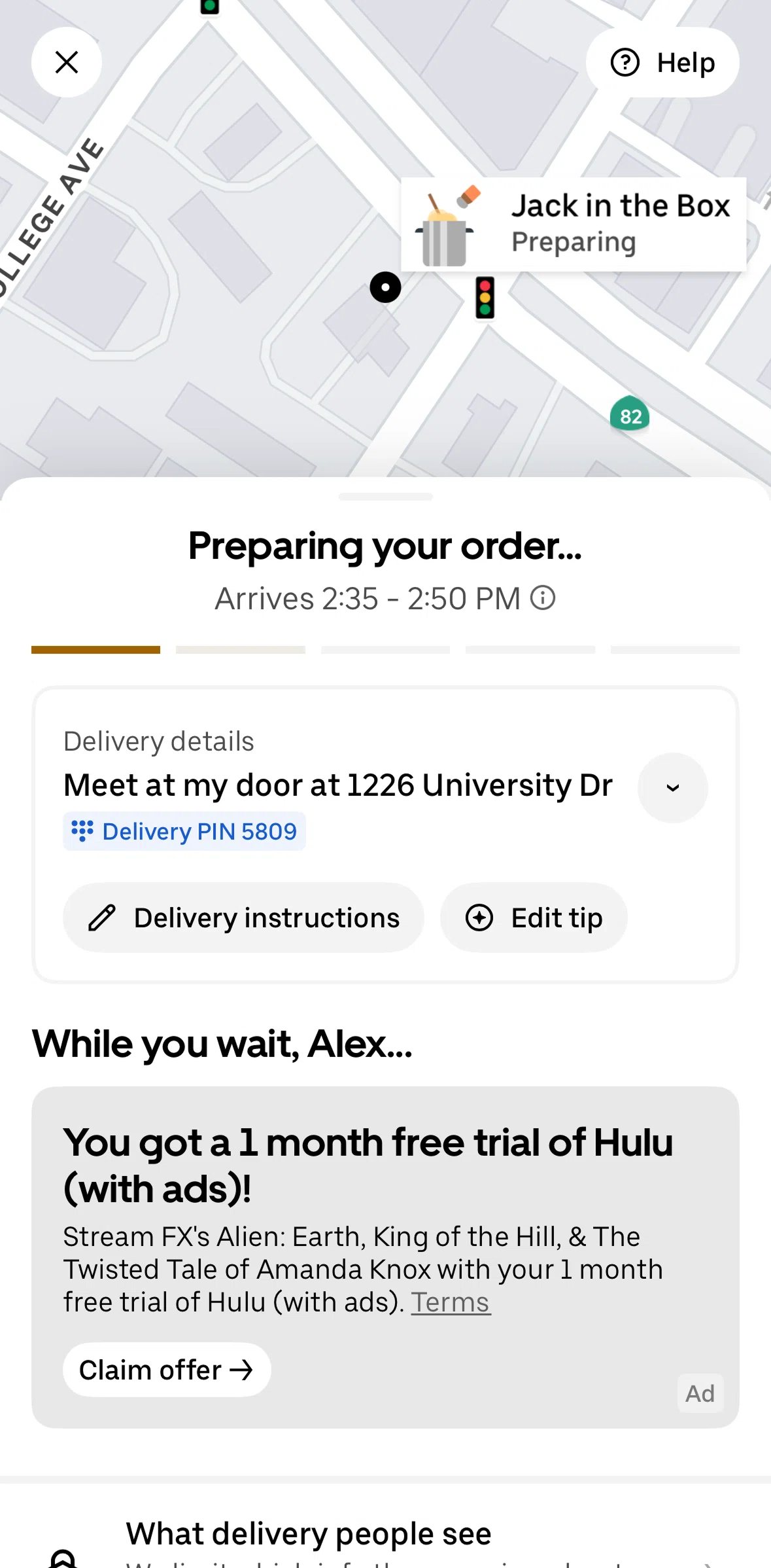 Uber Eats Screen screen in the Editing a tip flow