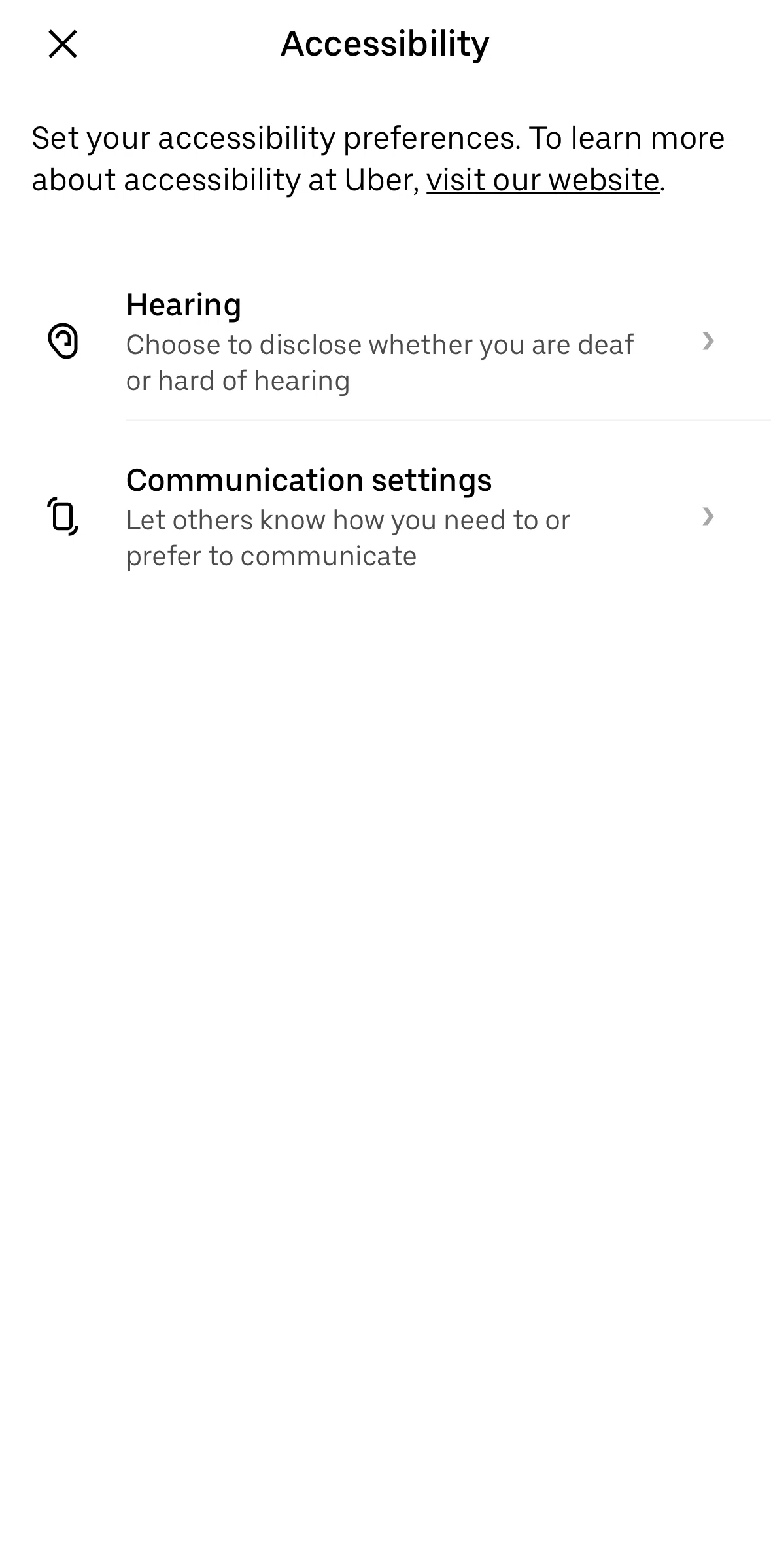Uber Eats Screen screen in the Editing accessibility settings flow