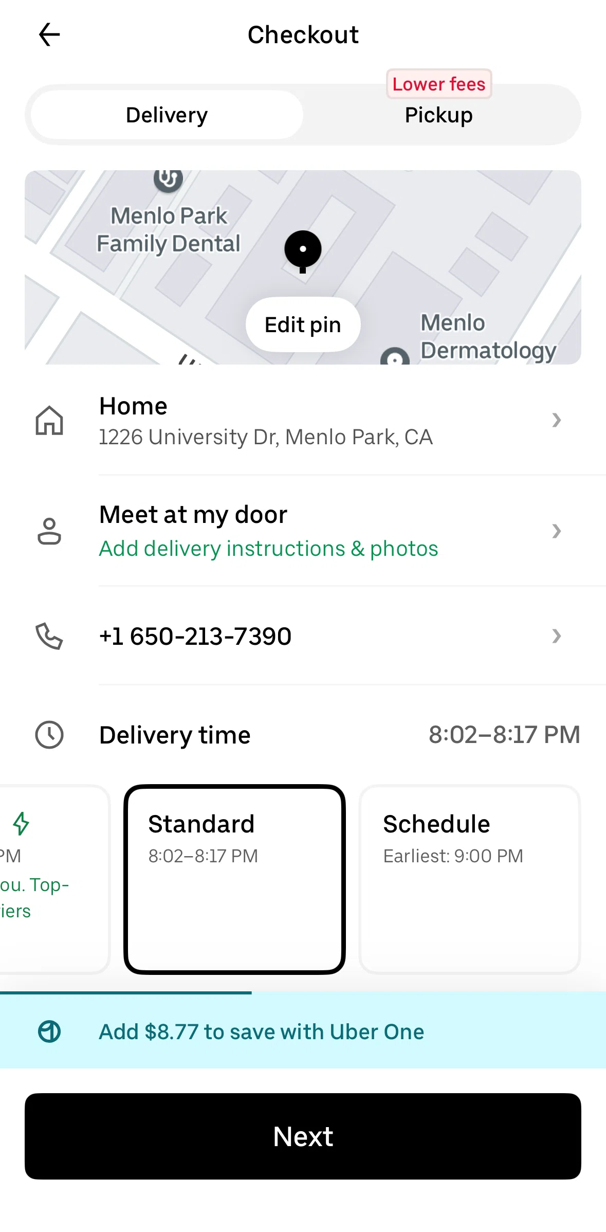 Uber Eats Screen screen in the Editing pins flow