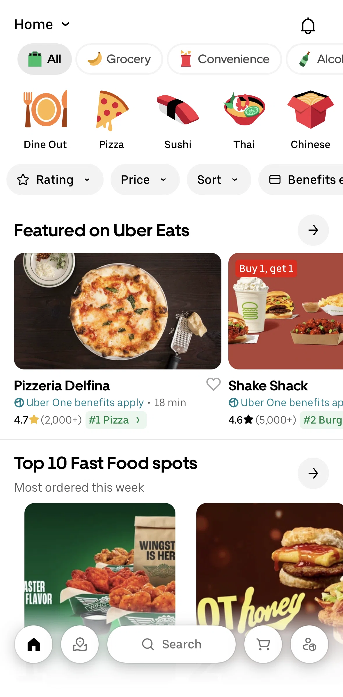 Uber Eats Screen screen in the Filtering home flow