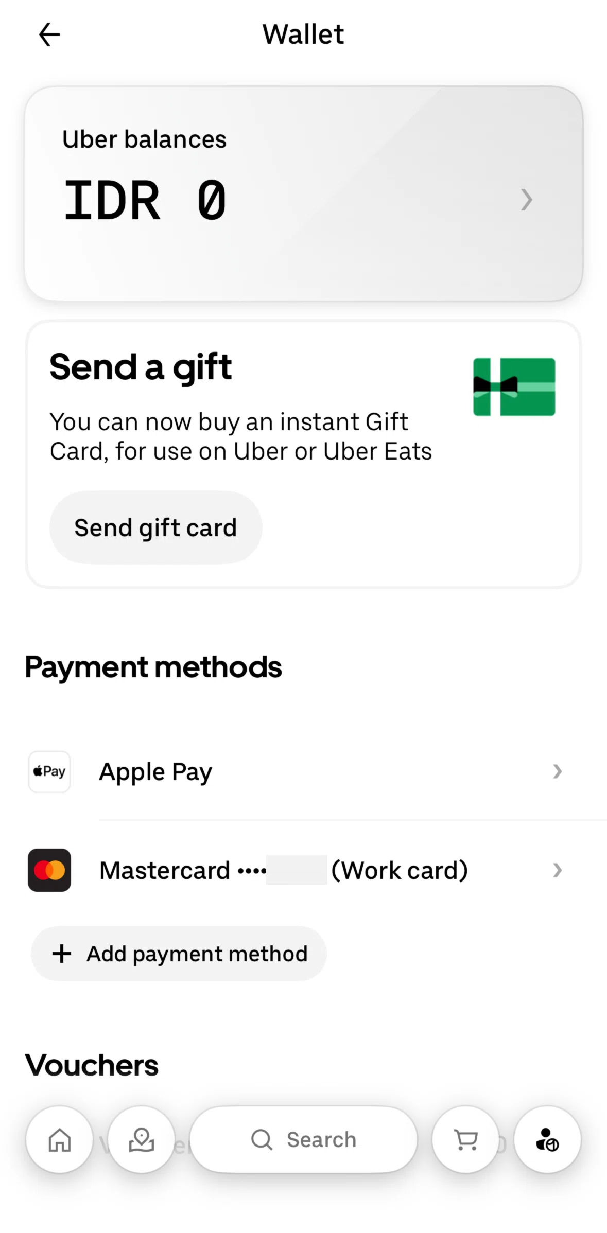 Uber Eats Screen screen in the Gift cards flow
