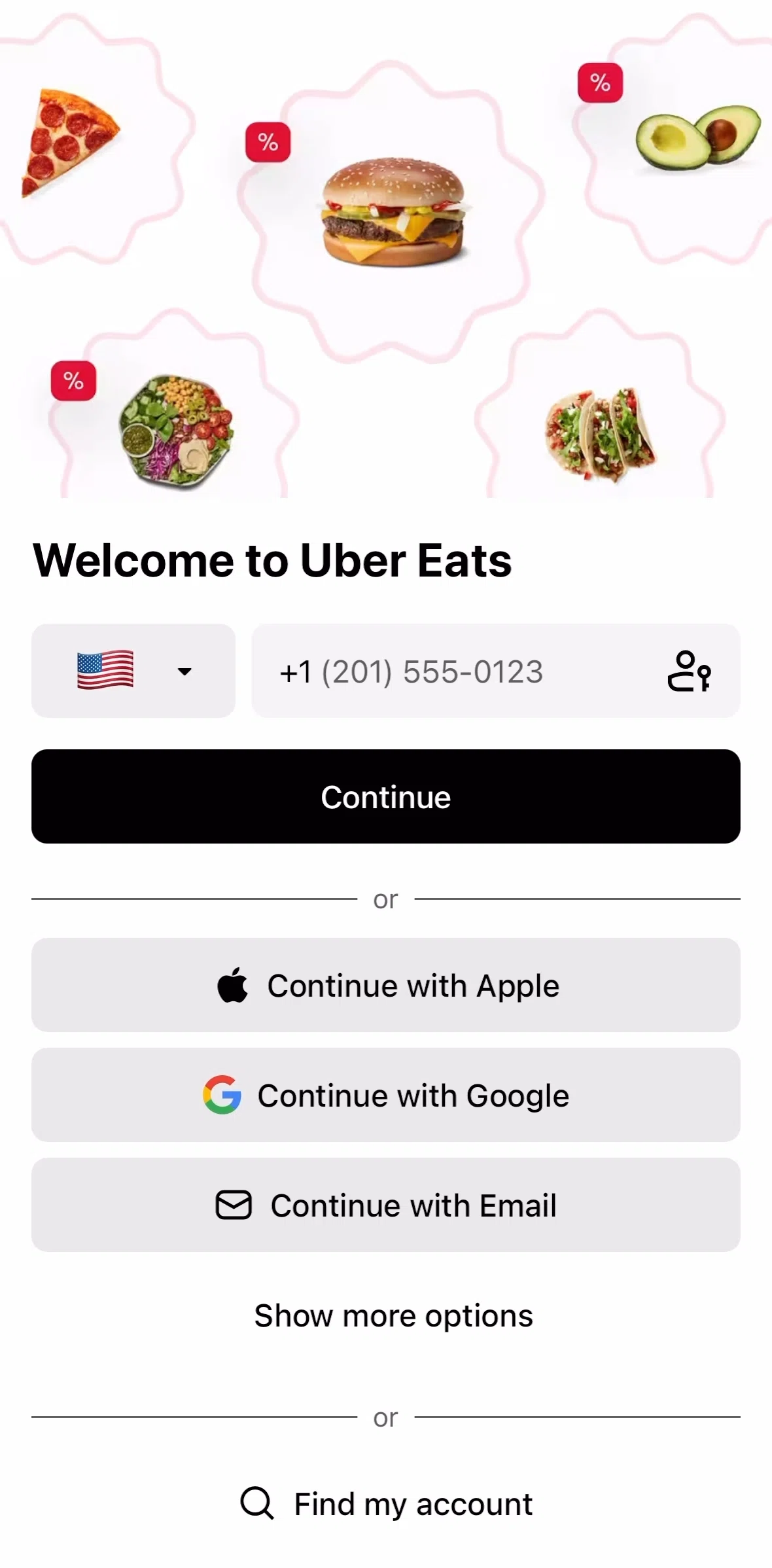 Uber Eats Screen screen in the Logging in flow