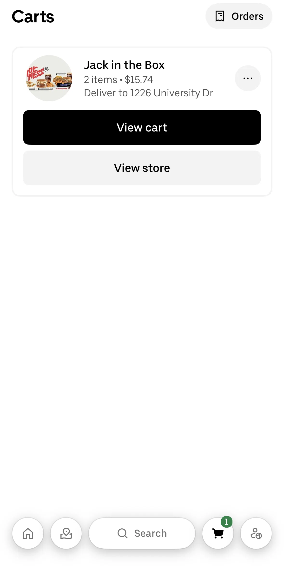 Uber Eats Screen screen in the Orders flow