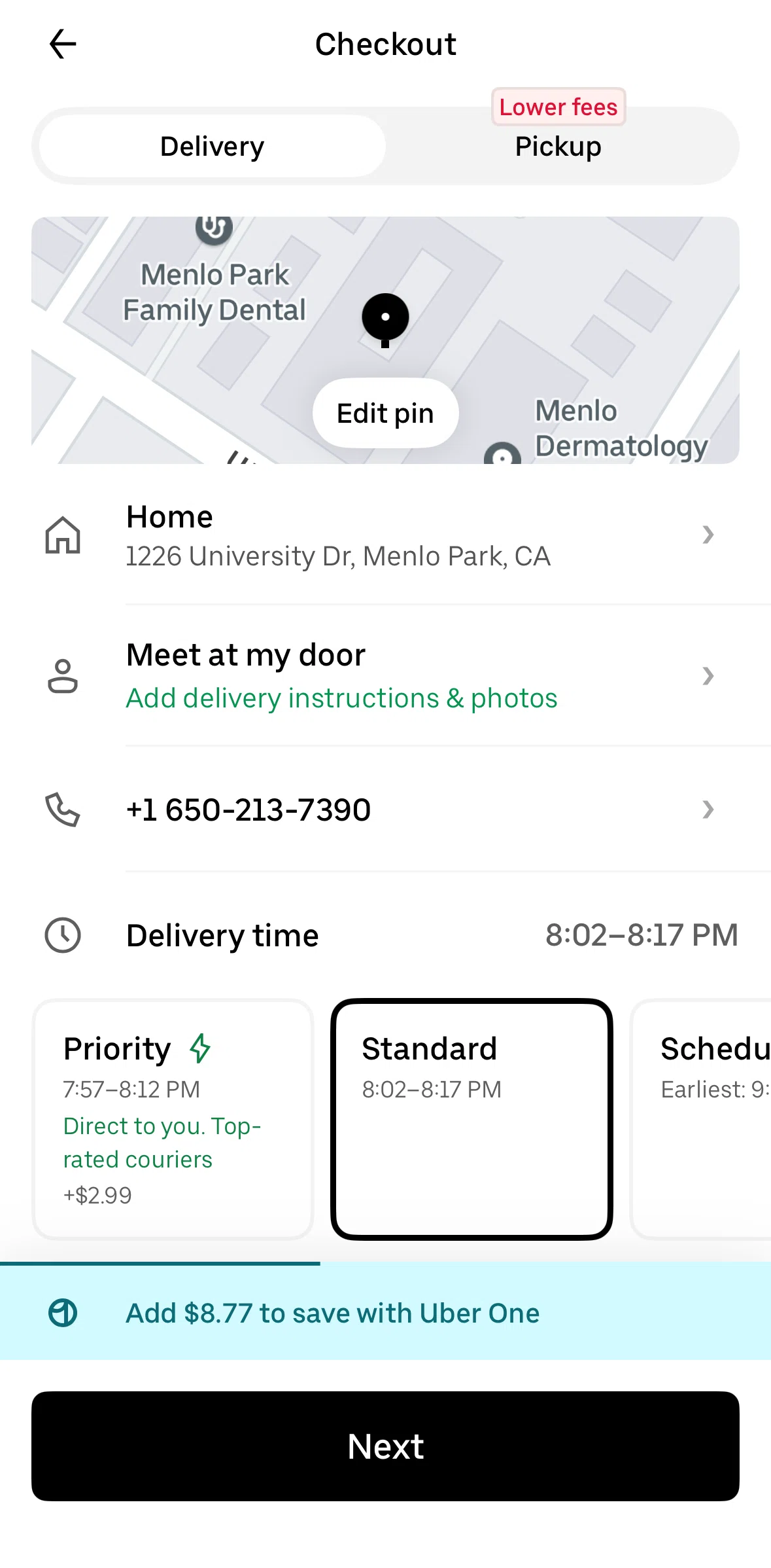 Uber Eats Screen screen in the Placing an order flow