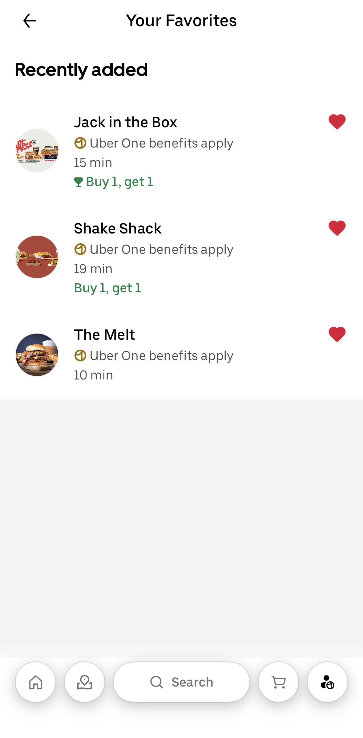 Uber Eats Screen screen in the Removing a store from favorites flow