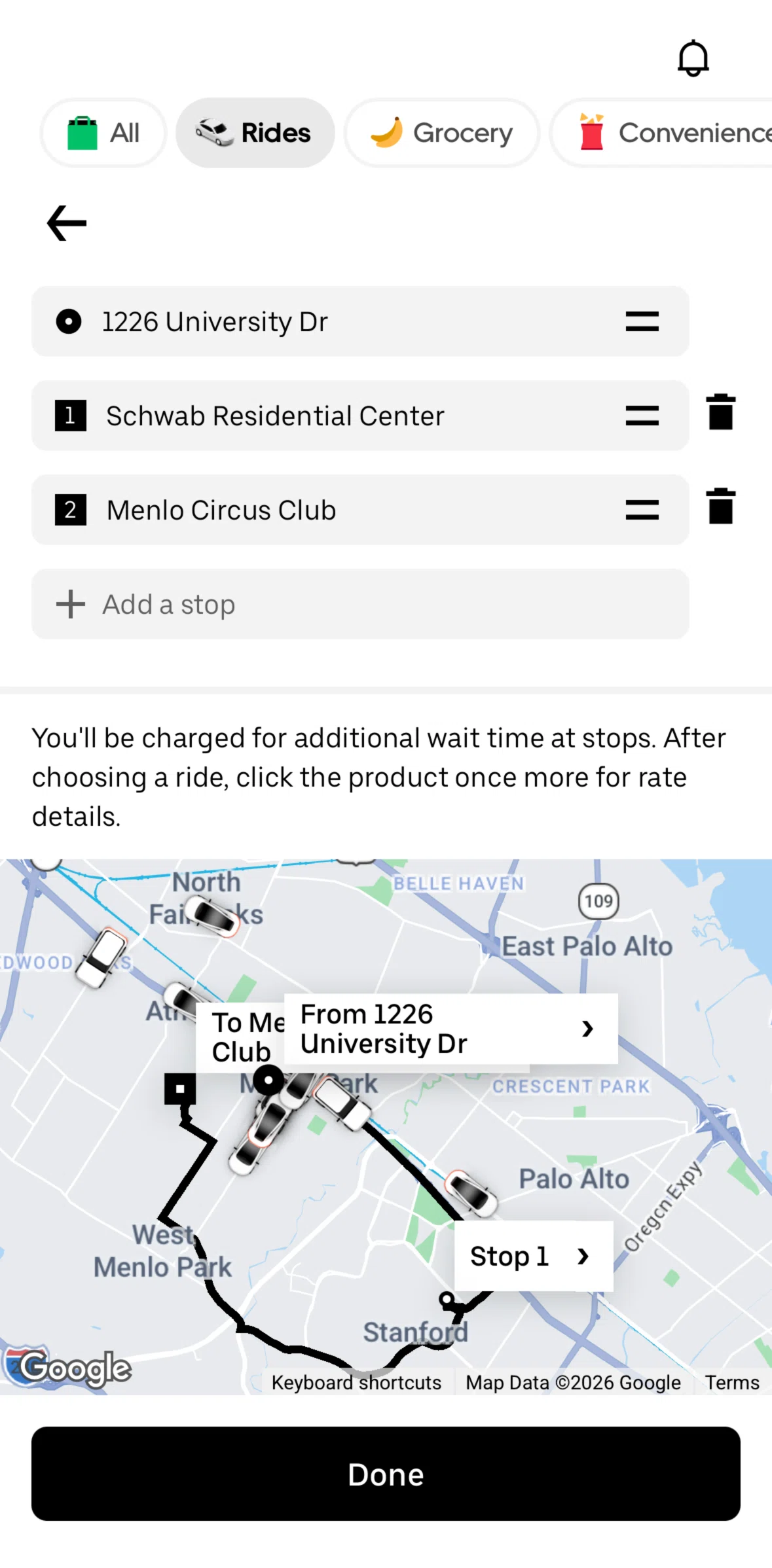 Uber Eats Screen screen in the Reordering stops flow
