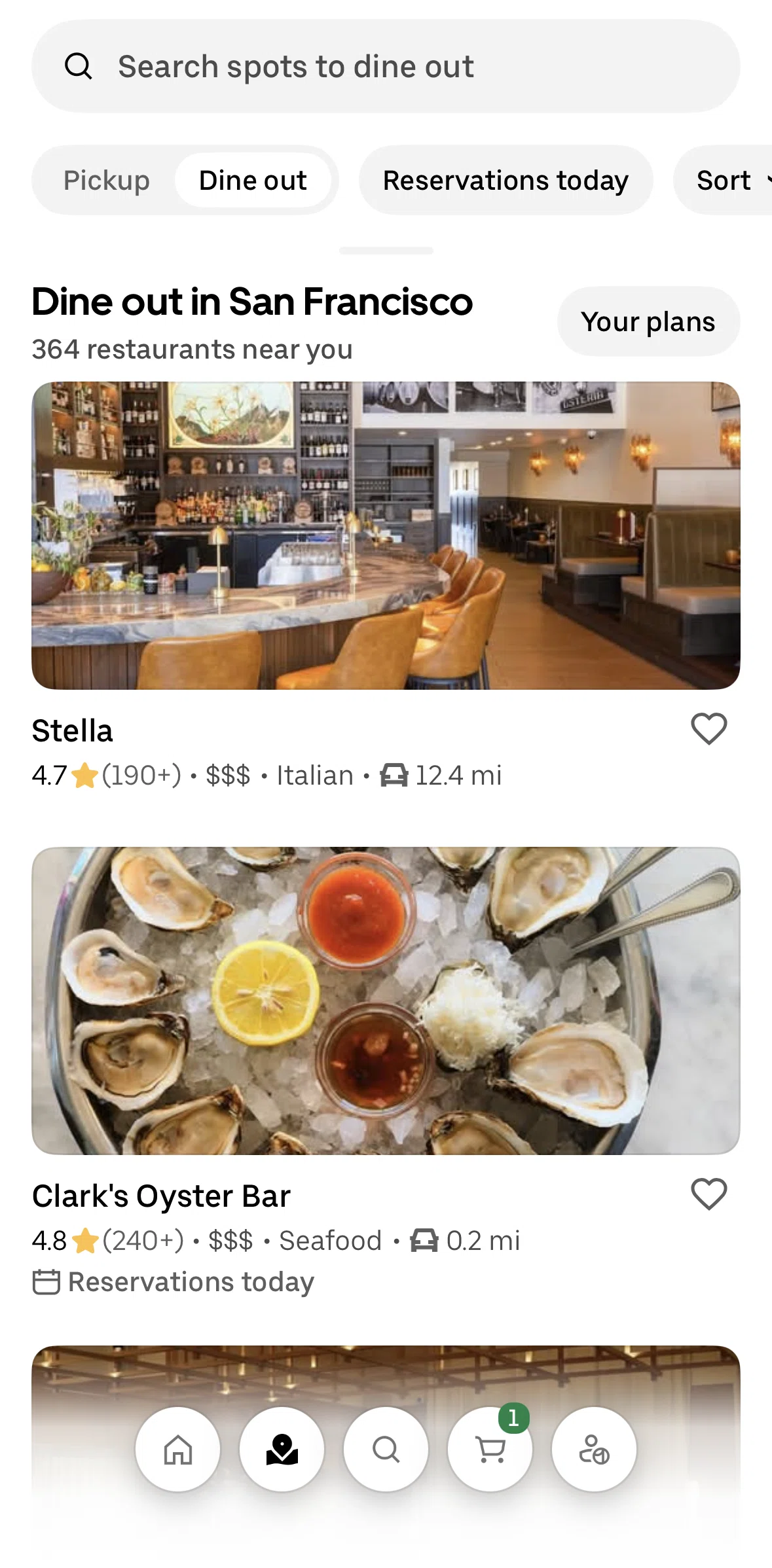 Uber Eats Screen screen in the Restaurant detail (Dine out) flow