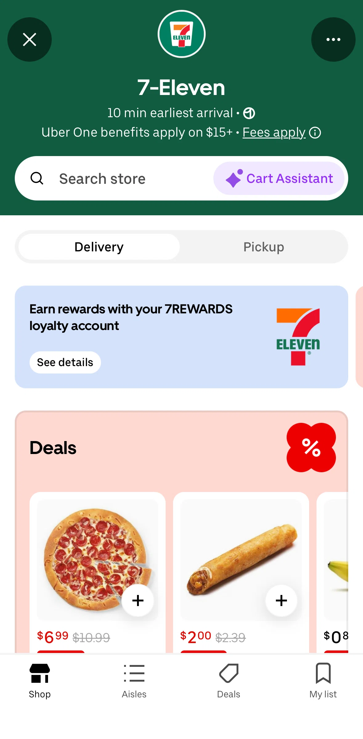 Uber Eats Screen screen in the Searching a product flow