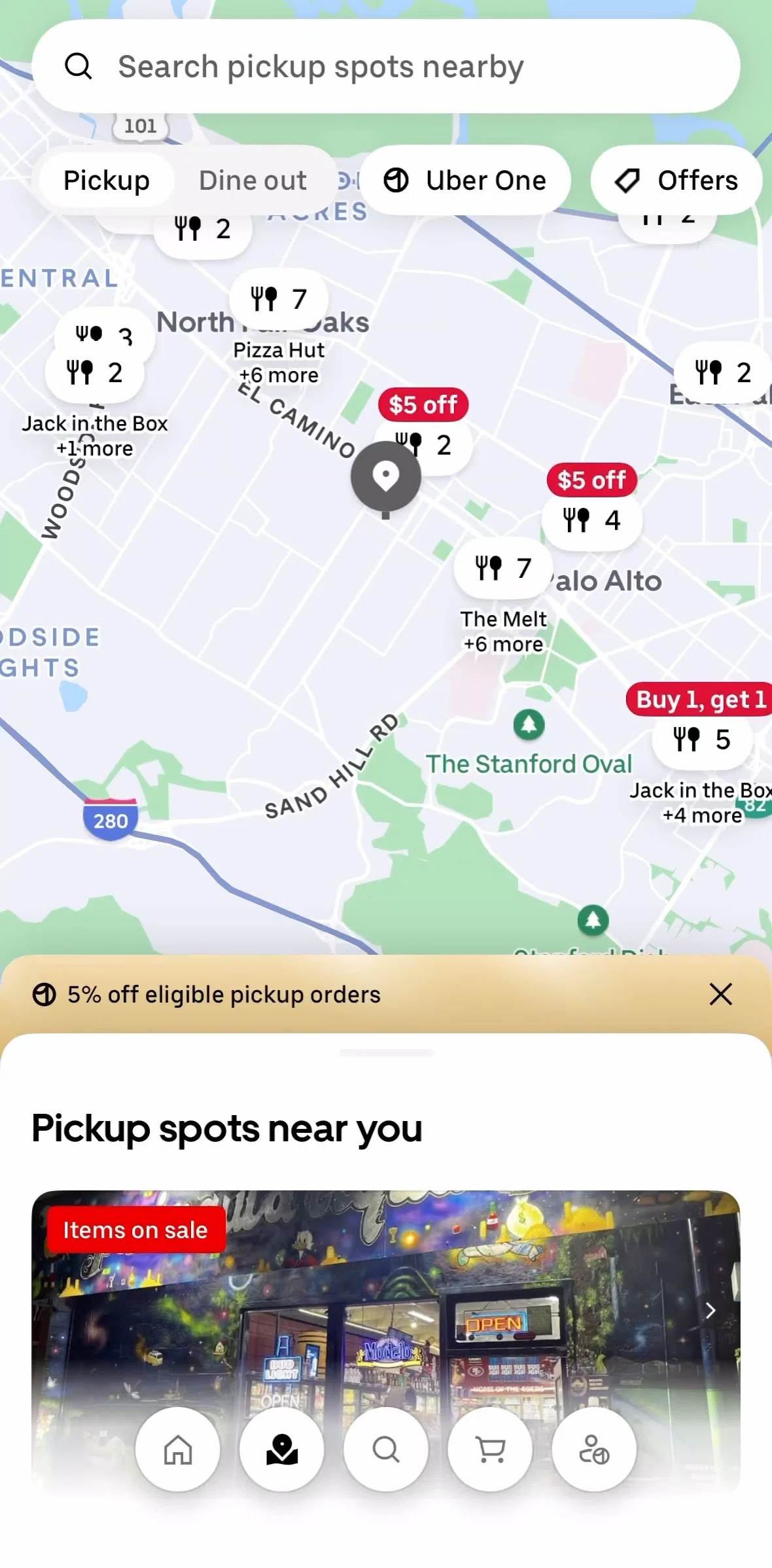 Uber Eats Screen screen in the Searching Uber Eats (spots nearby) flow