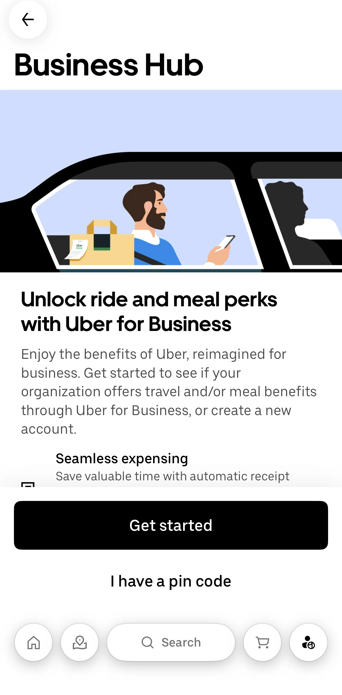 Uber Eats Screen screen in the Setting up a business profile flow