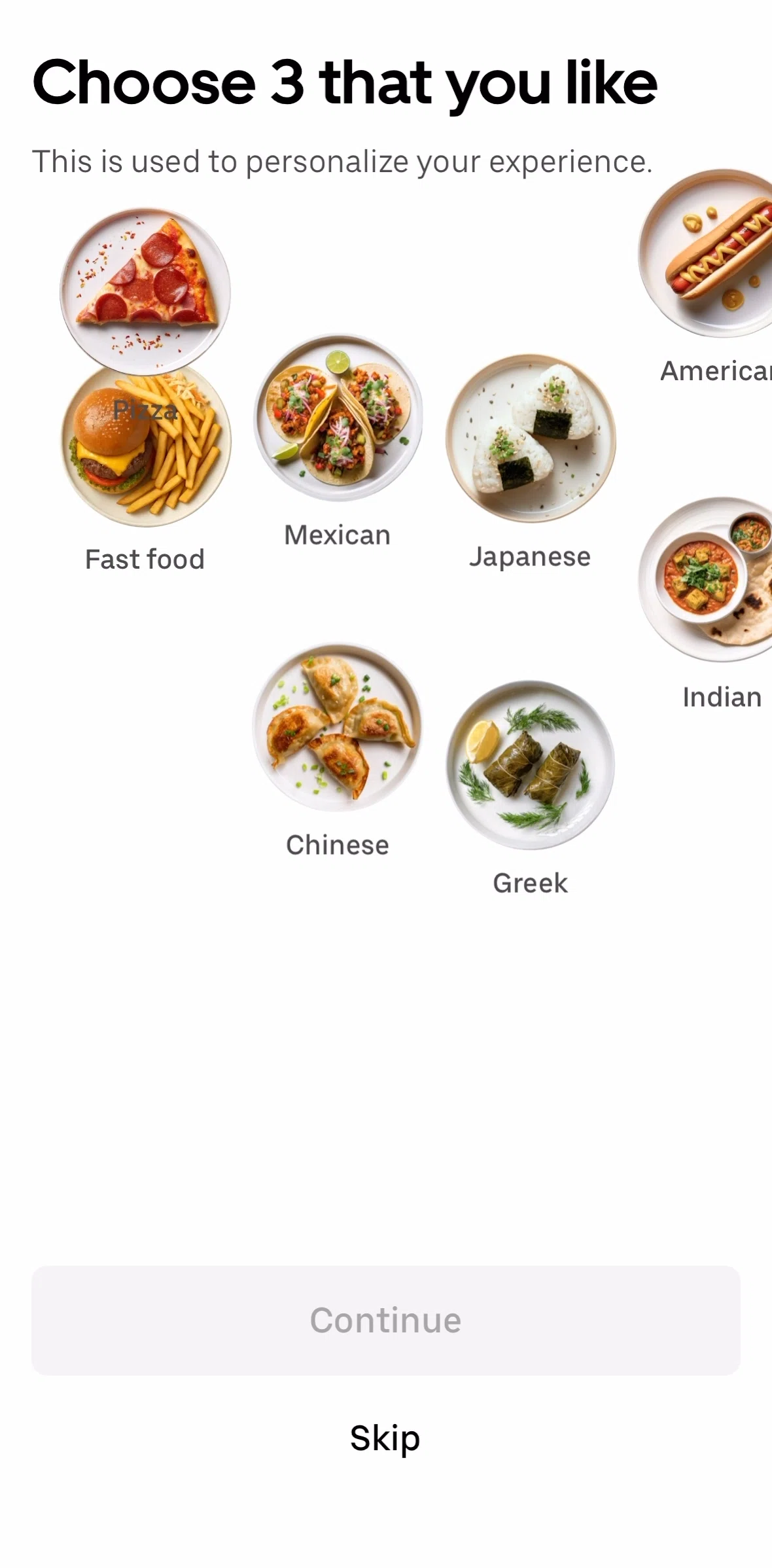 Uber Eats Screen screen in the Setting up preferences flow