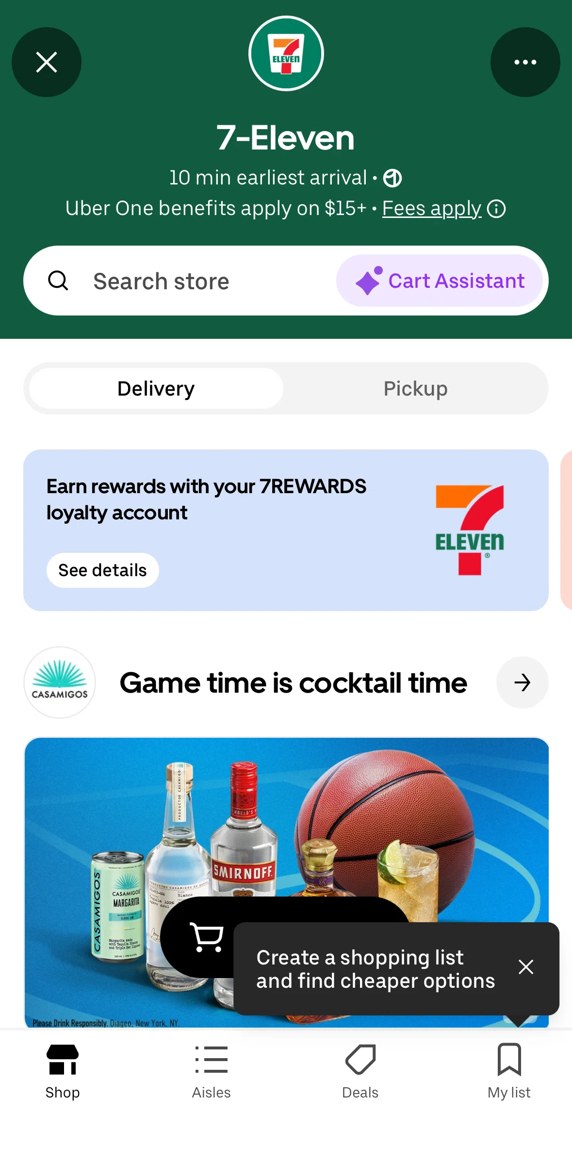Uber Eats Screen screen in the Shop flow