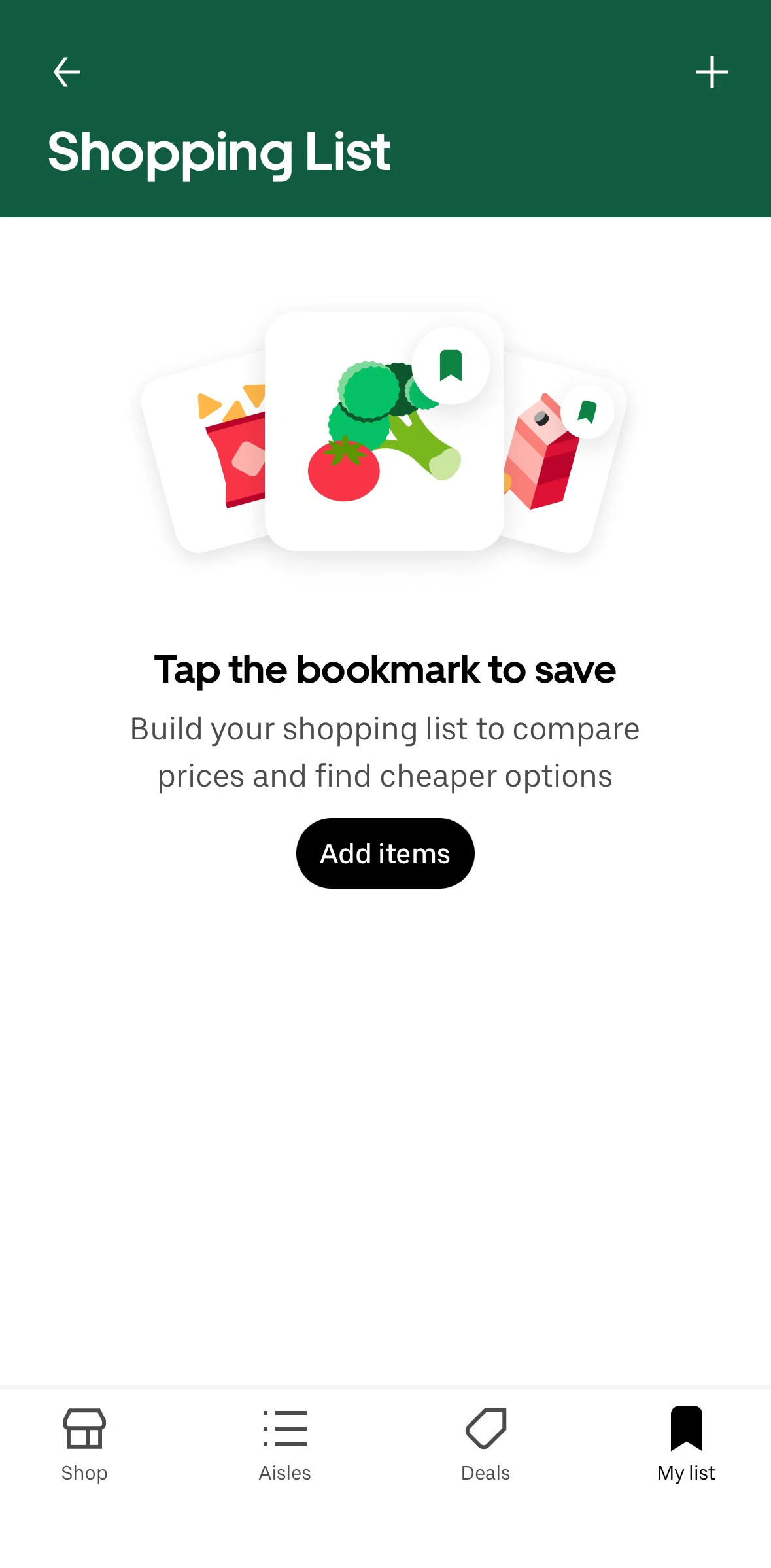 Uber Eats Screen screen in the Shopping list flow