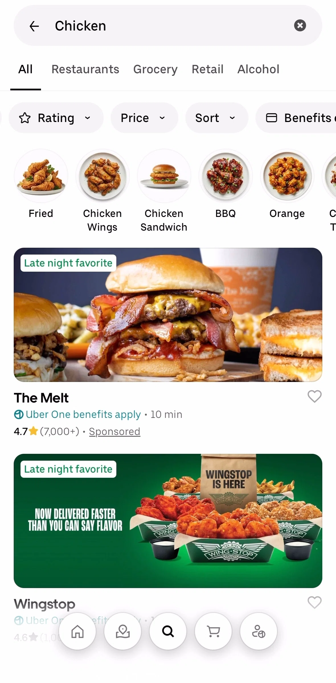 Uber Eats Screen screen in the Sorting stores flow