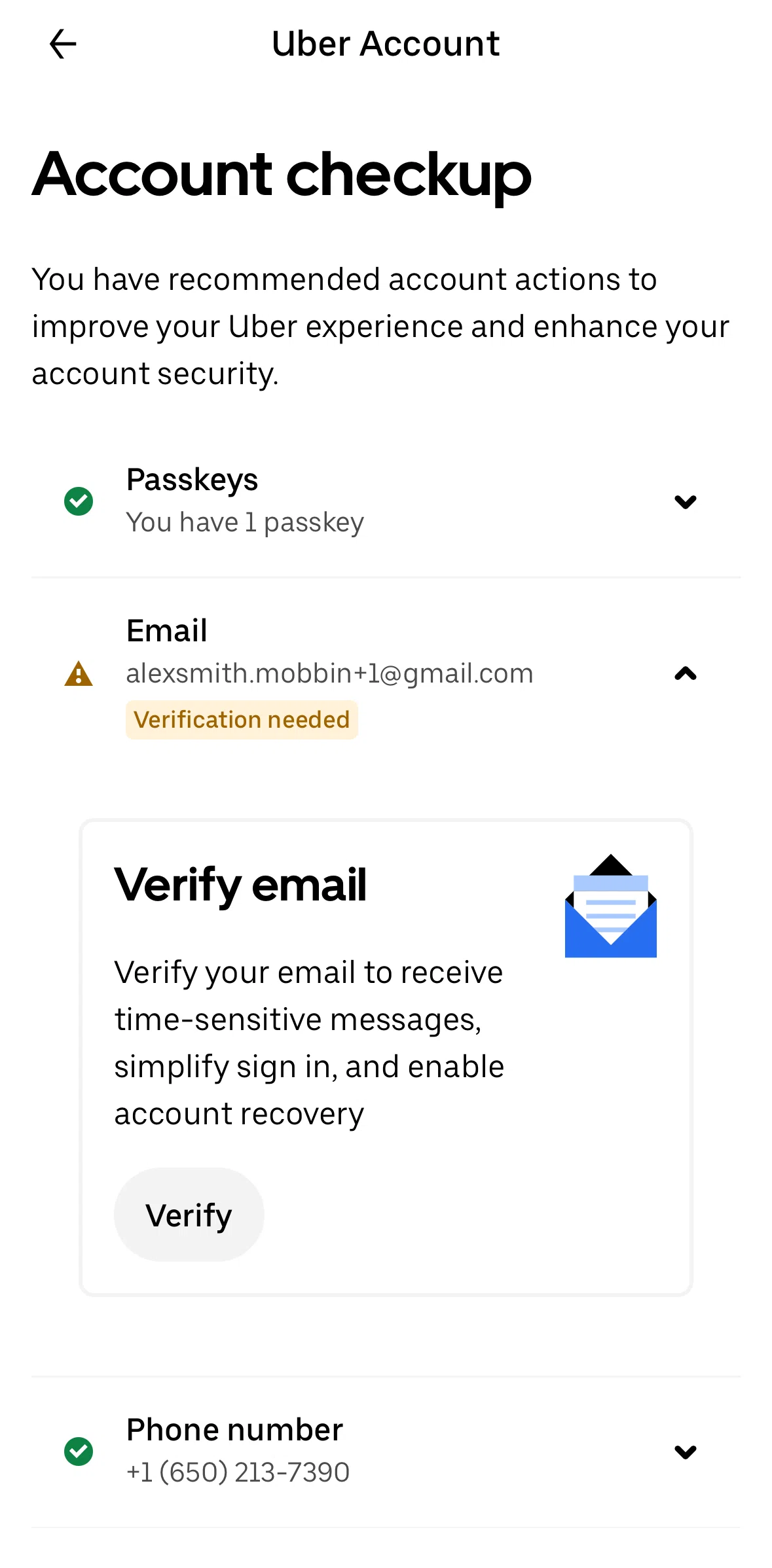 Uber Eats Screen screen in the Verifying an email flow