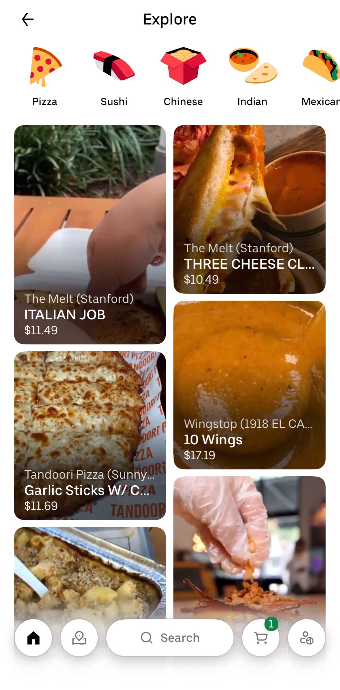 Uber Eats Screen screen in the Watching a video flow