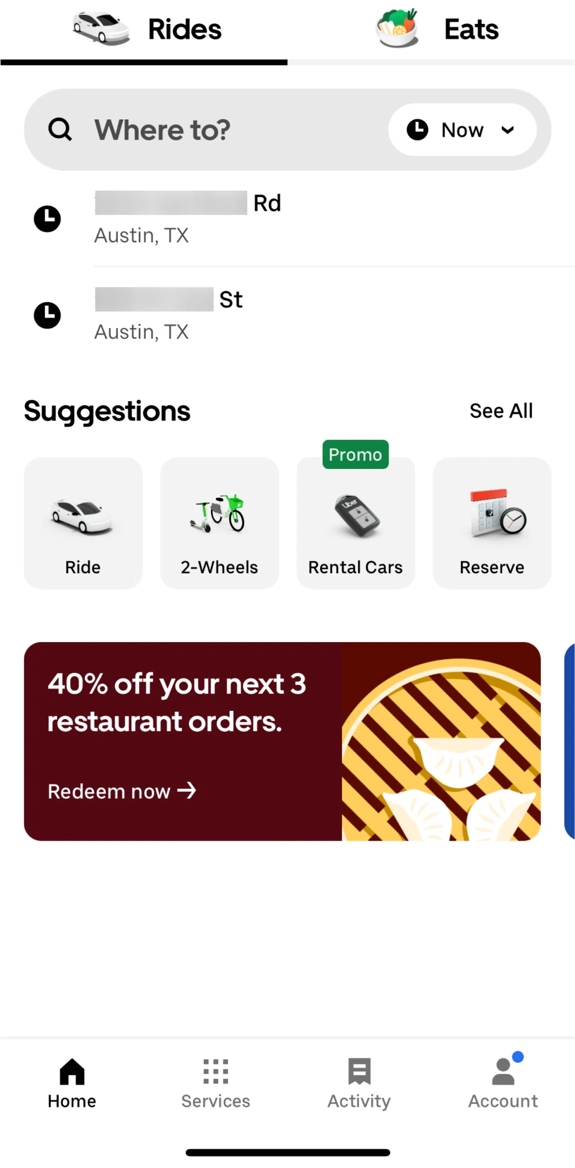 Uber Screen screen in the Activity flow