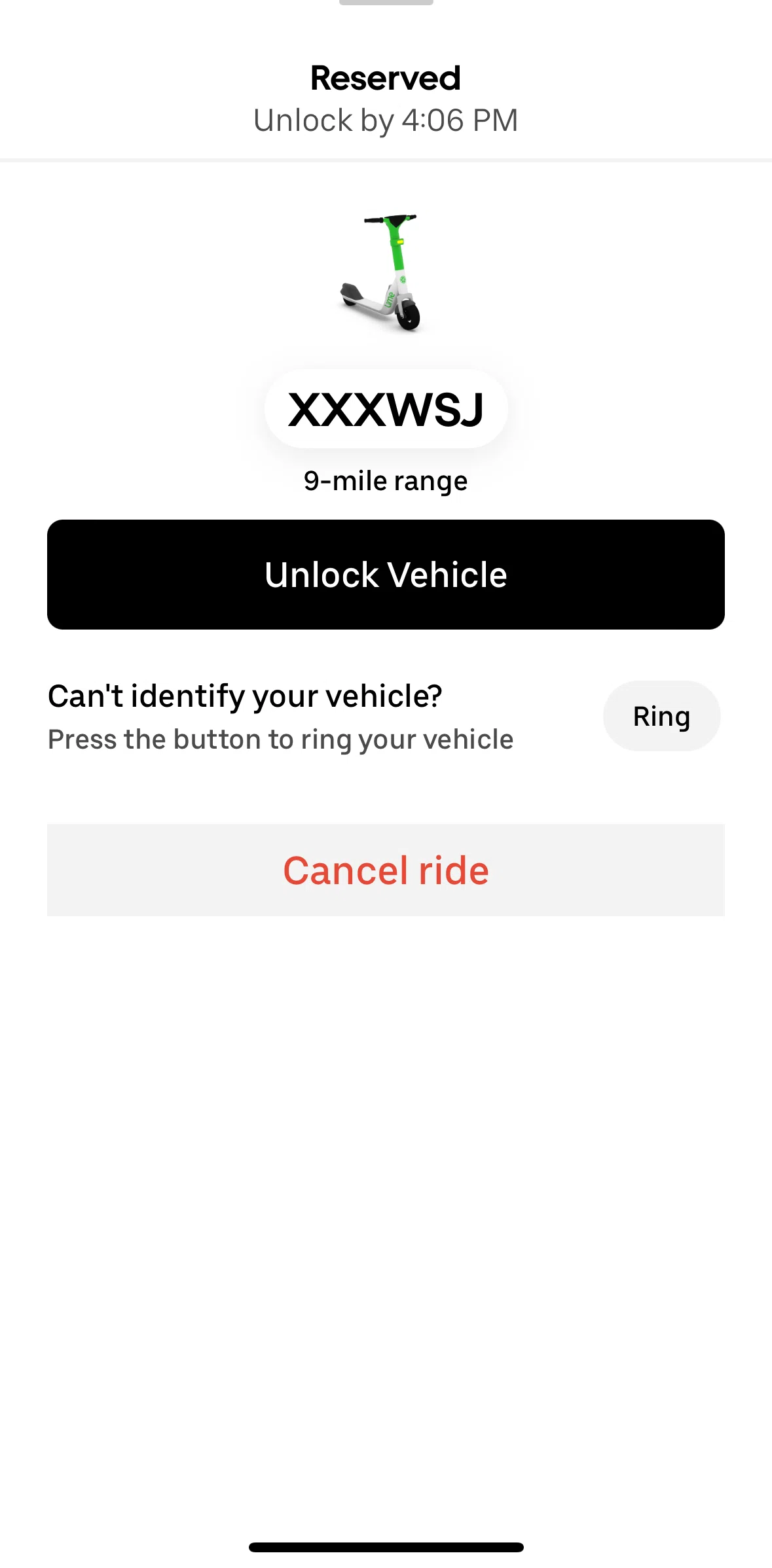 Uber Screen screen in the Cancel a scooter flow