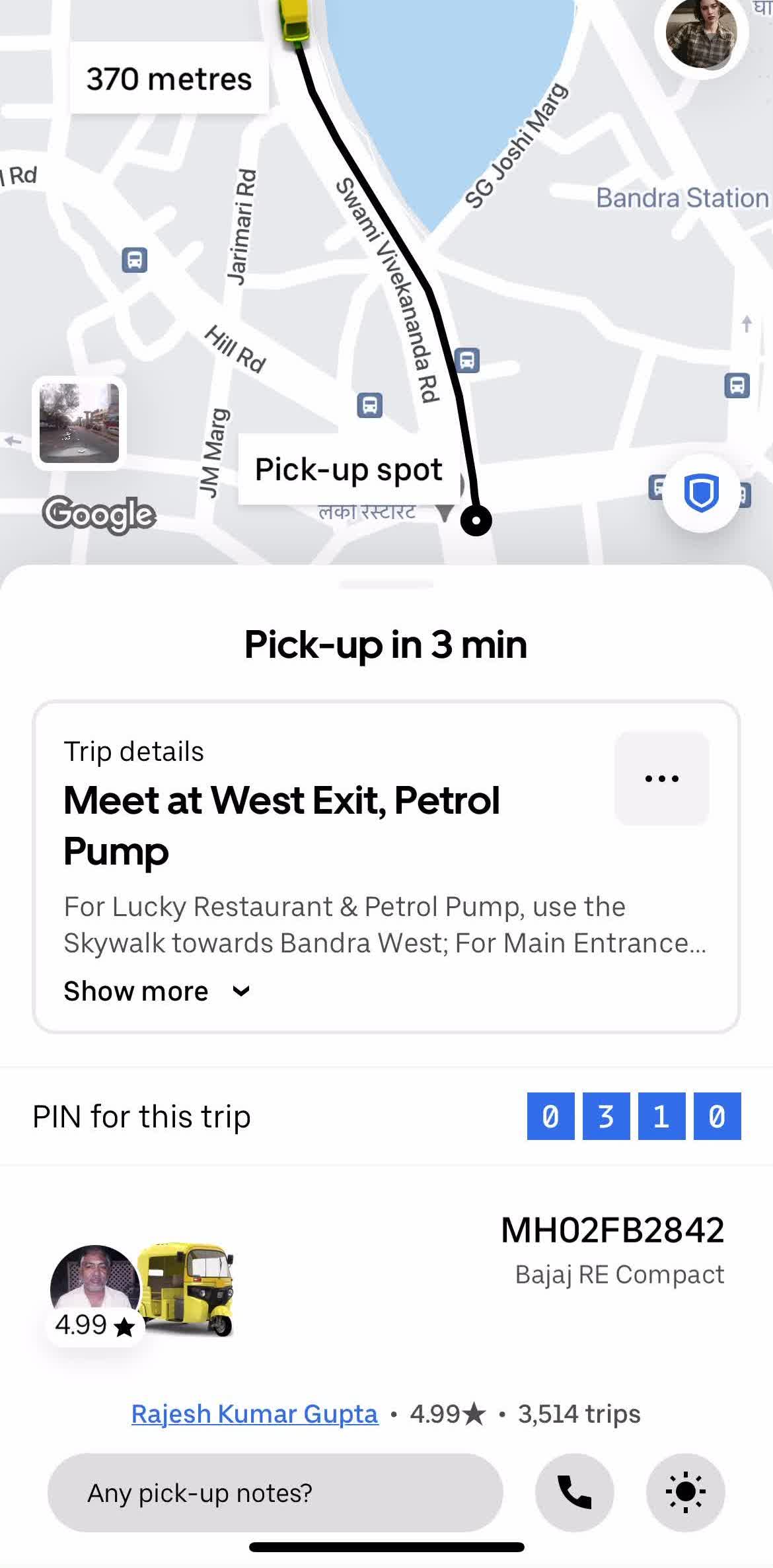 Uber Booking confirmed screen in the Cancelling A Booking flow