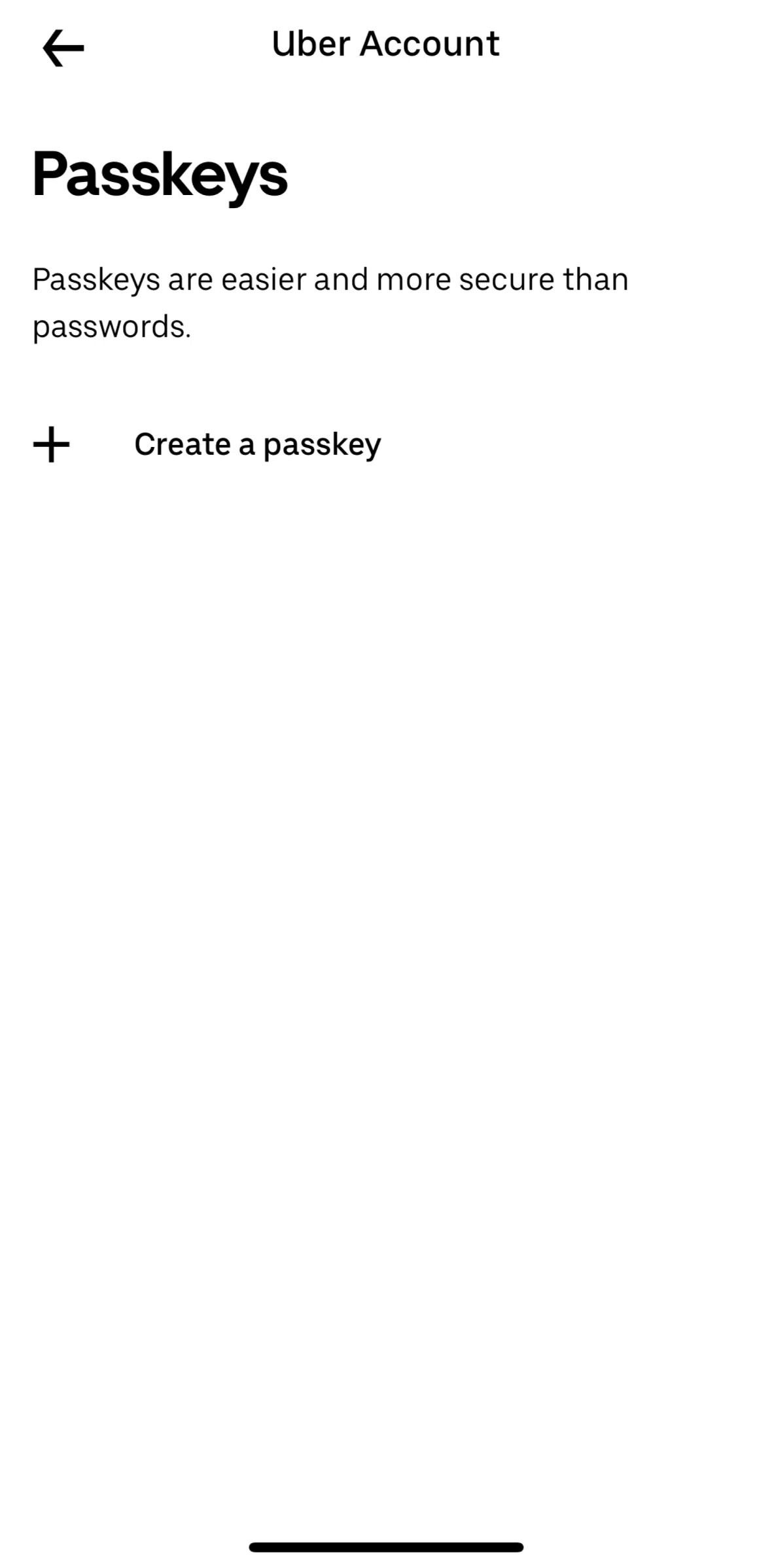 Uber Screen screen in the Creating a passkey flow